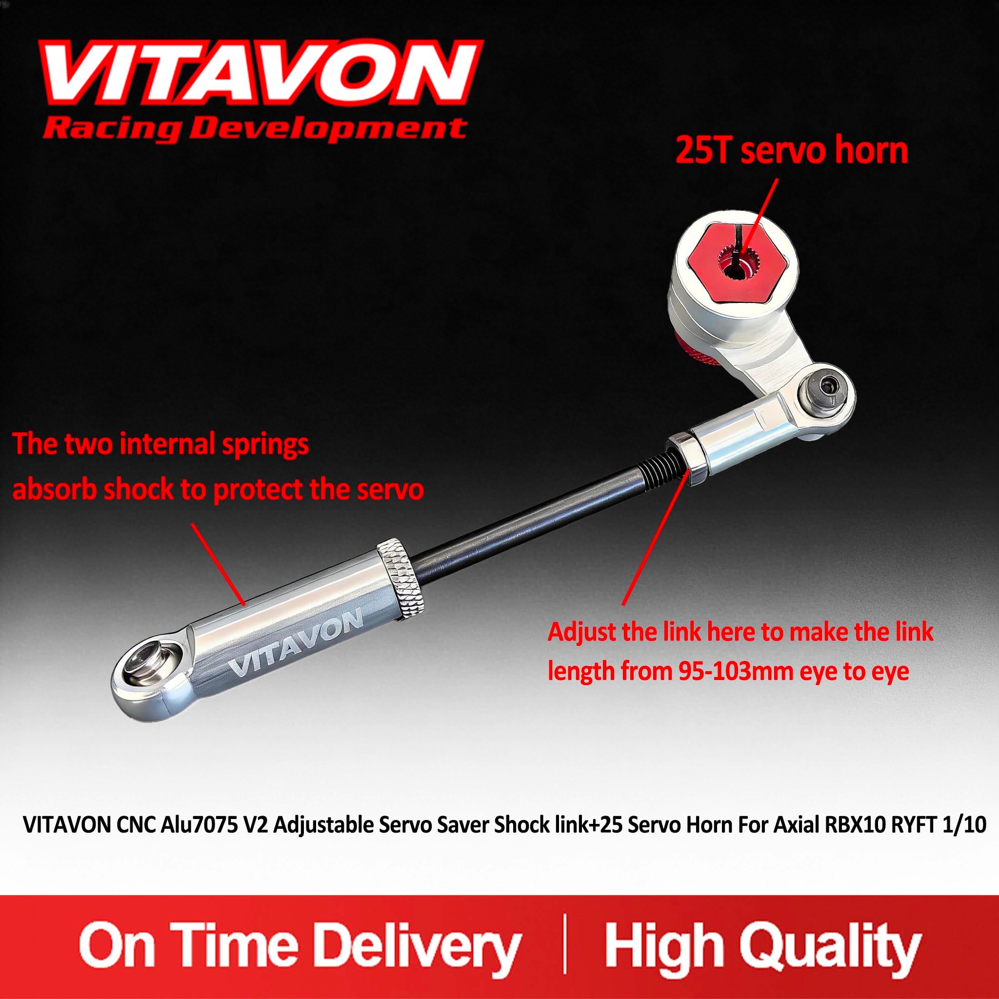 VITAVON CNC Alu#7075 Servo saver 25T+ link for Axial RBX10 Ryft 4WD Bouncer 1/10