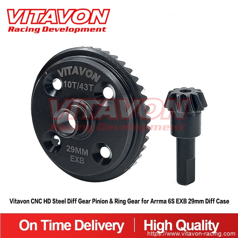 Vitavon CNC HD Steel Diff Gear Pinion & Ring Gear 43/10T for Arrma 6S EXB 29mm Diff Case