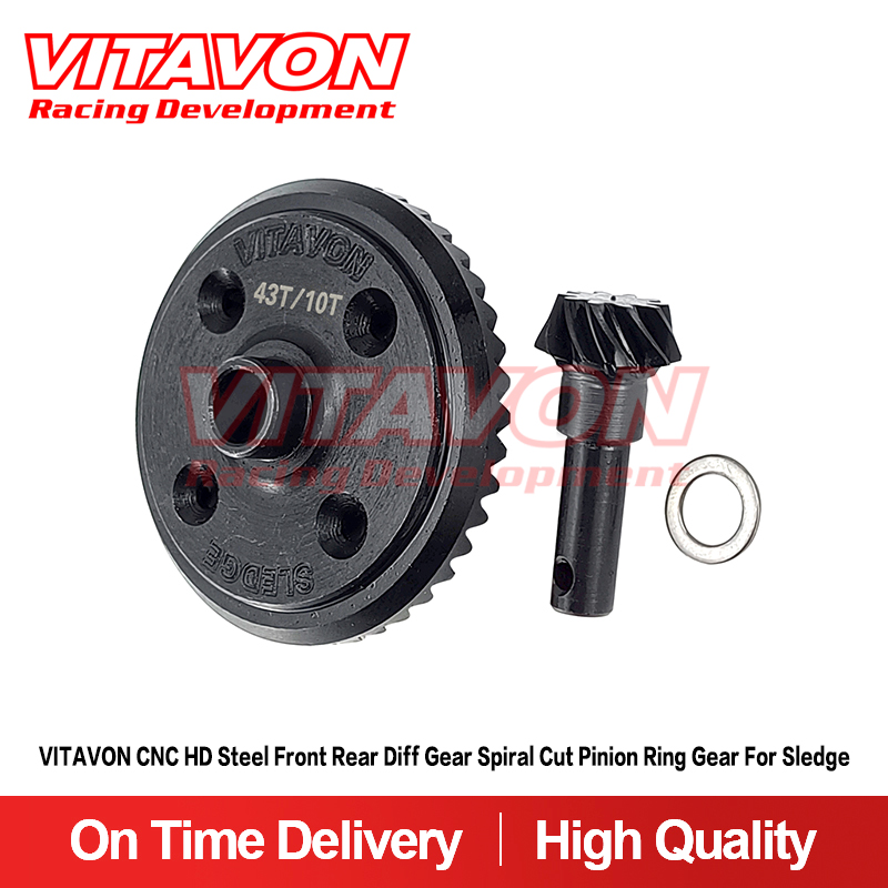 VITAVON CNC HD Steel 43/10T Front Rear Diff Gear Spiral Cut Pinion Ring Gear for Sledge