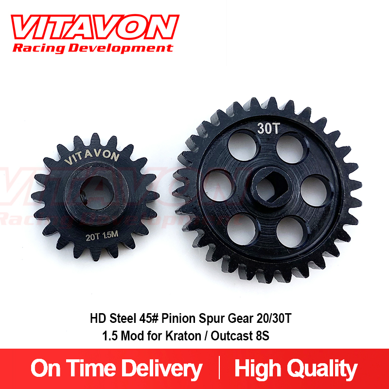 VITAVON CNC HD Steel 45# Pinion Spur Gear 20/30T 1.5 Mod for Kraton / Outcast 8S