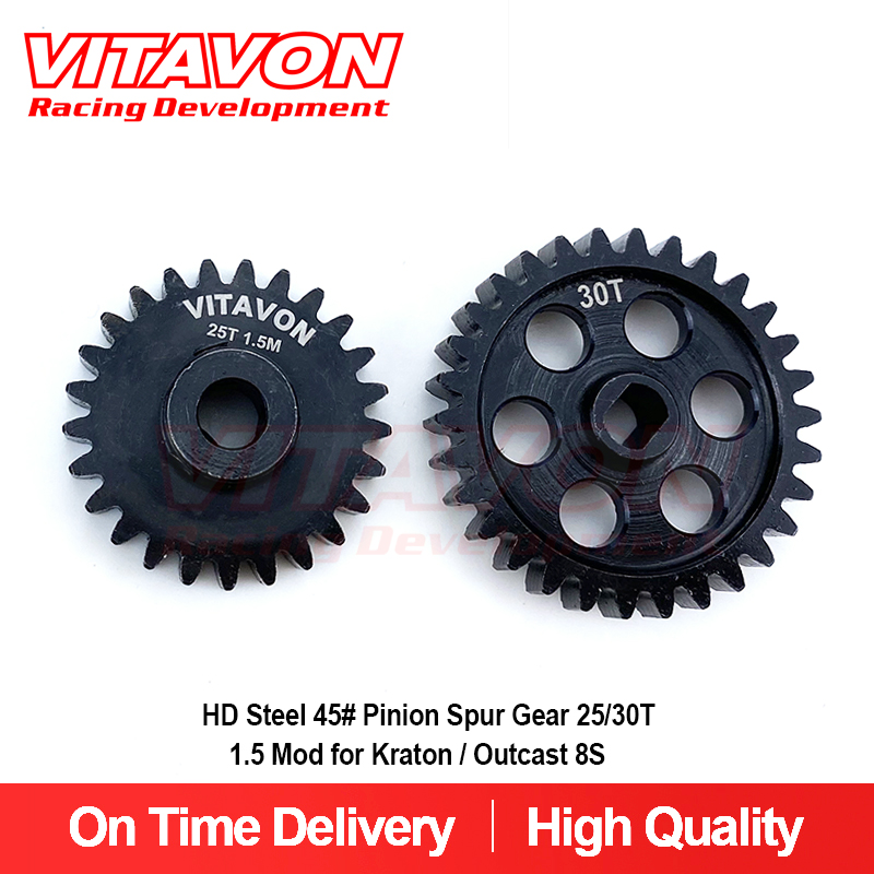 VITAVON CNC HD Steel 45# Pinion Spur Gear 25/30T 1.5 Mod for Kraton / Outcast 8S