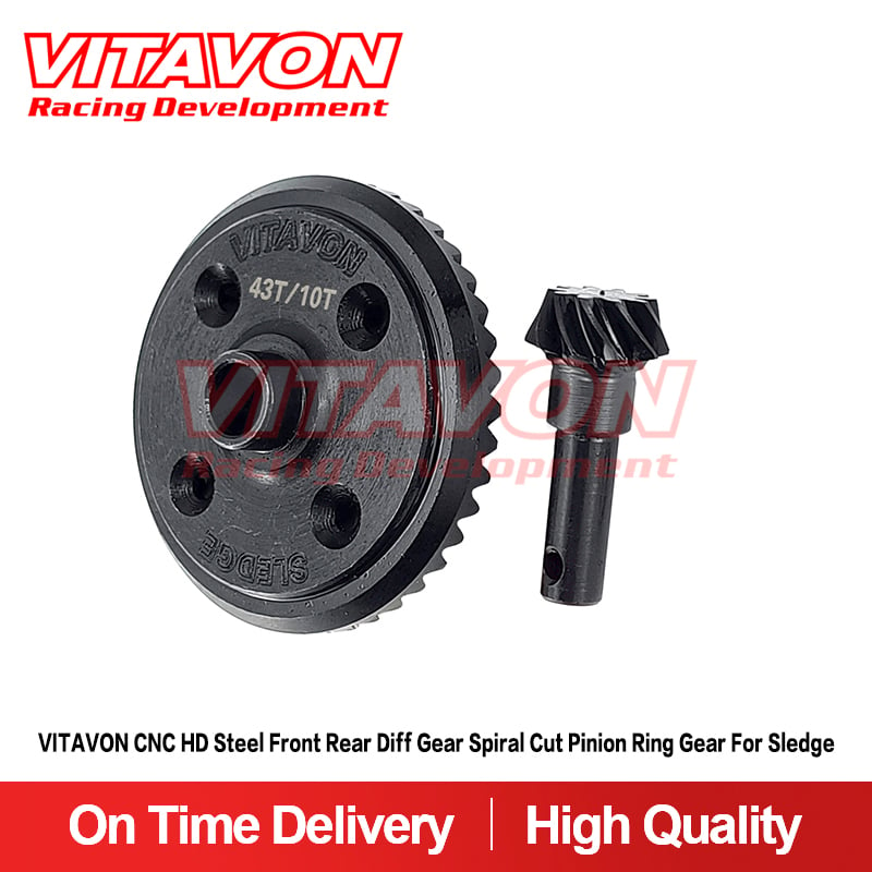 VITAVON CNC HD Steel 43/10T Front Rear Diff Gear Spiral Cut Pinion Ring Gear for Sledge
