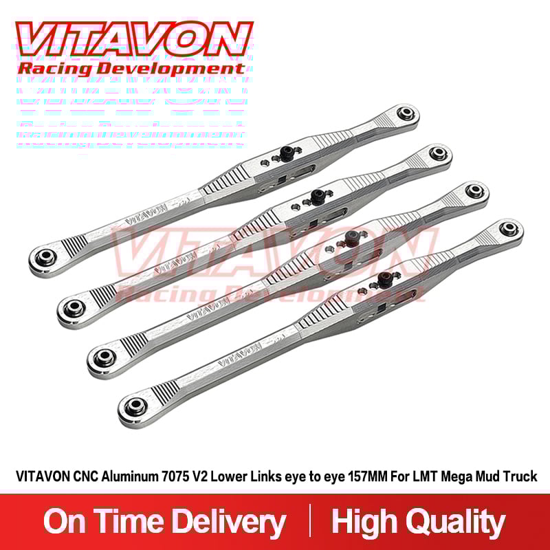 VITAVON CNC Aluminum 7075 V2 Longer  Lower Links Set eye to eye 157MM For LMT Mega Mud Truck