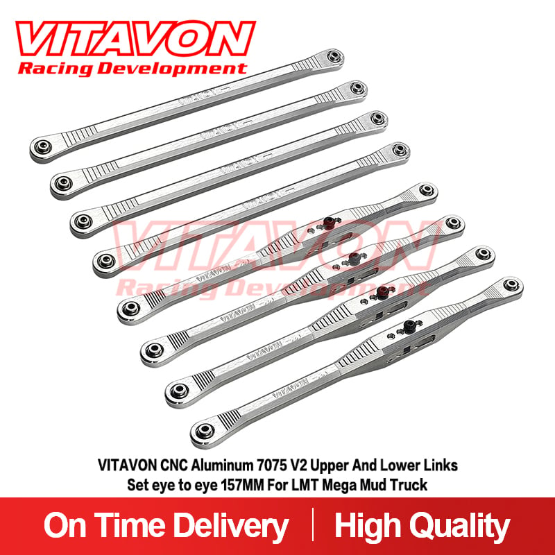 VITAVON CNC Aluminum 7075 V2 Longer Upper And Lower Links Set eye to eye 157MM For LMT Mega Mud Truck