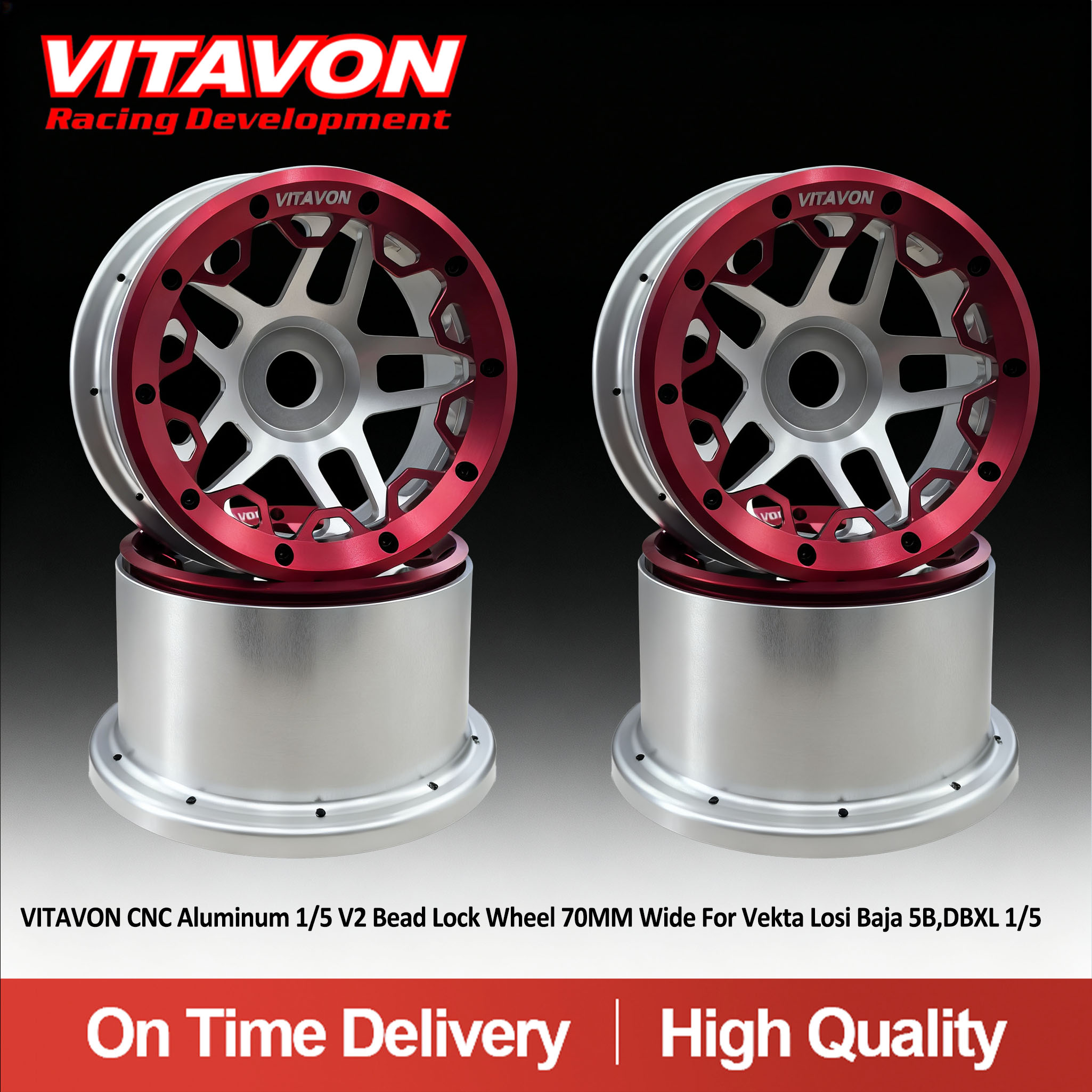 VITAVON CNC Aluminum 1/5 Bead Lock Wheel 70MM Wide For Vekta Losi Baja 5B,DBXL 1/5