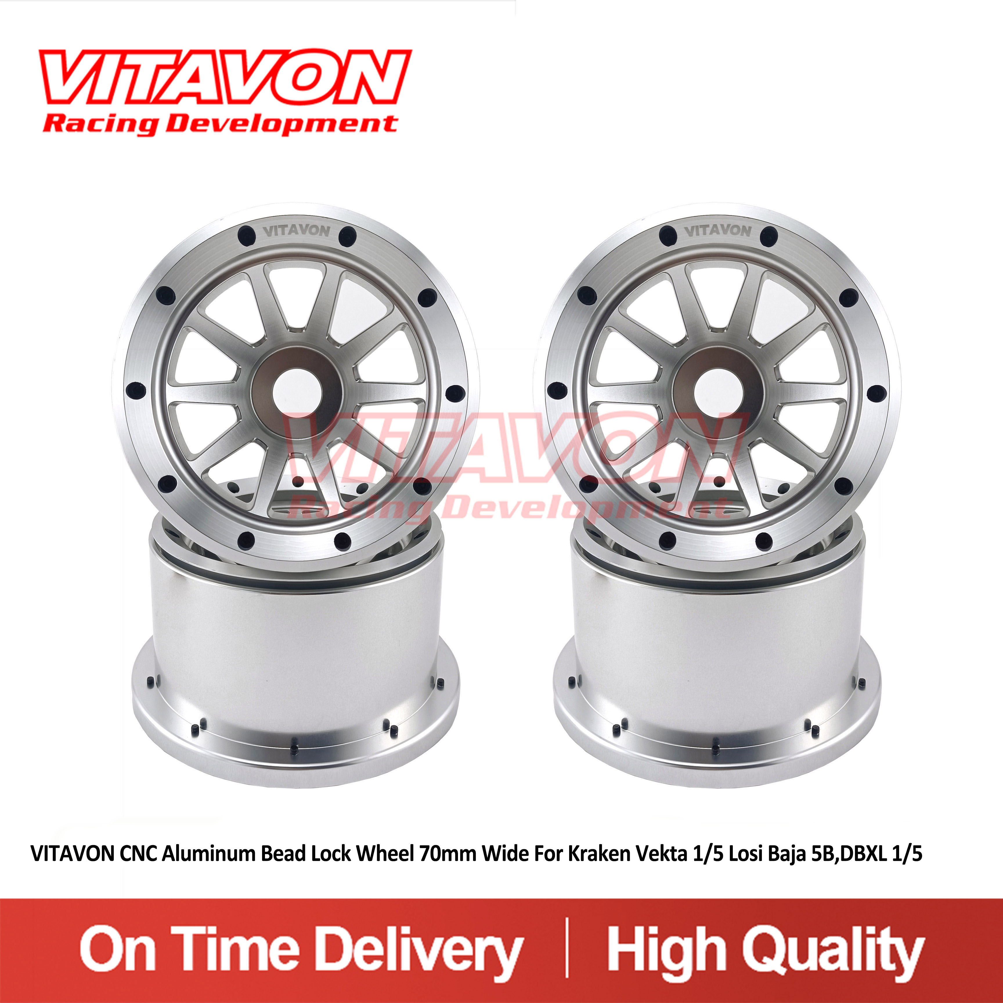 VITAVON CNC Aluminum 1/5 Bead Lock Wheel 70MM Wide For Vekta Losi Baja 5B,DBXL 1/5