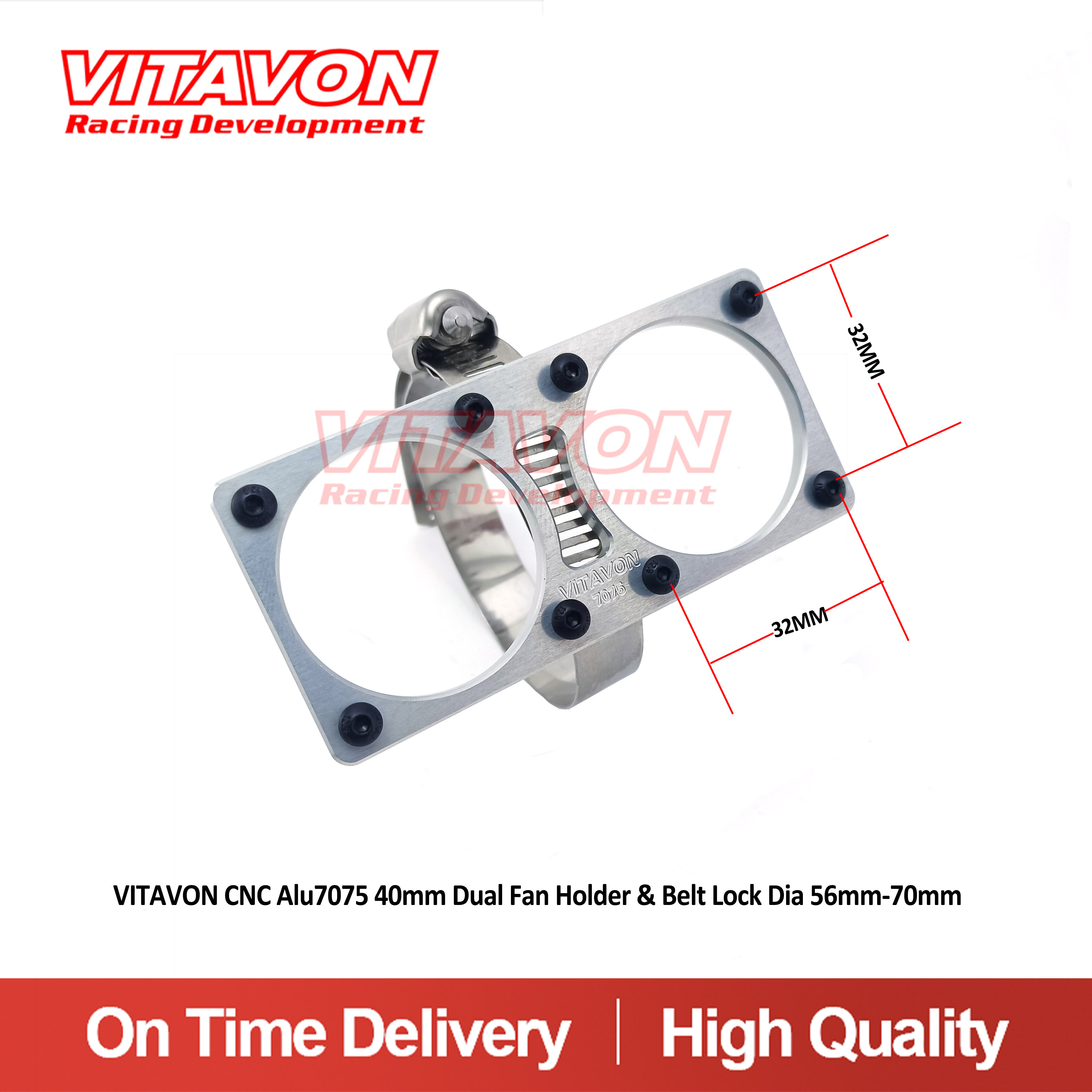 VITAVON CNC Alu7075 Dual 40mm Fan Holder & Belt Lock dia 56-70mm