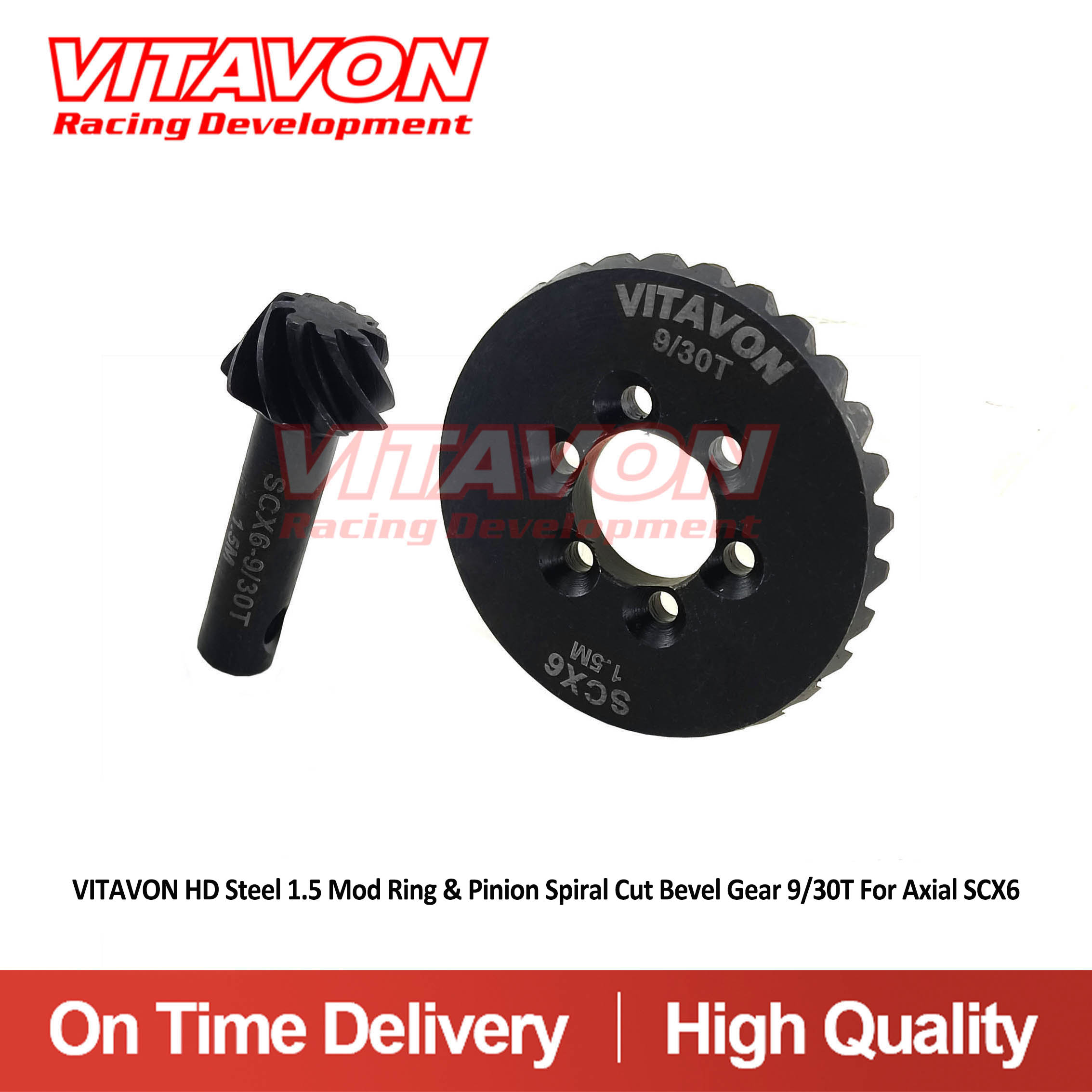 VITAVON HD Steel 1.5 Mod Ring & Pinion Spiral Cut Bevel Gear 9/30T For Axial SCX6