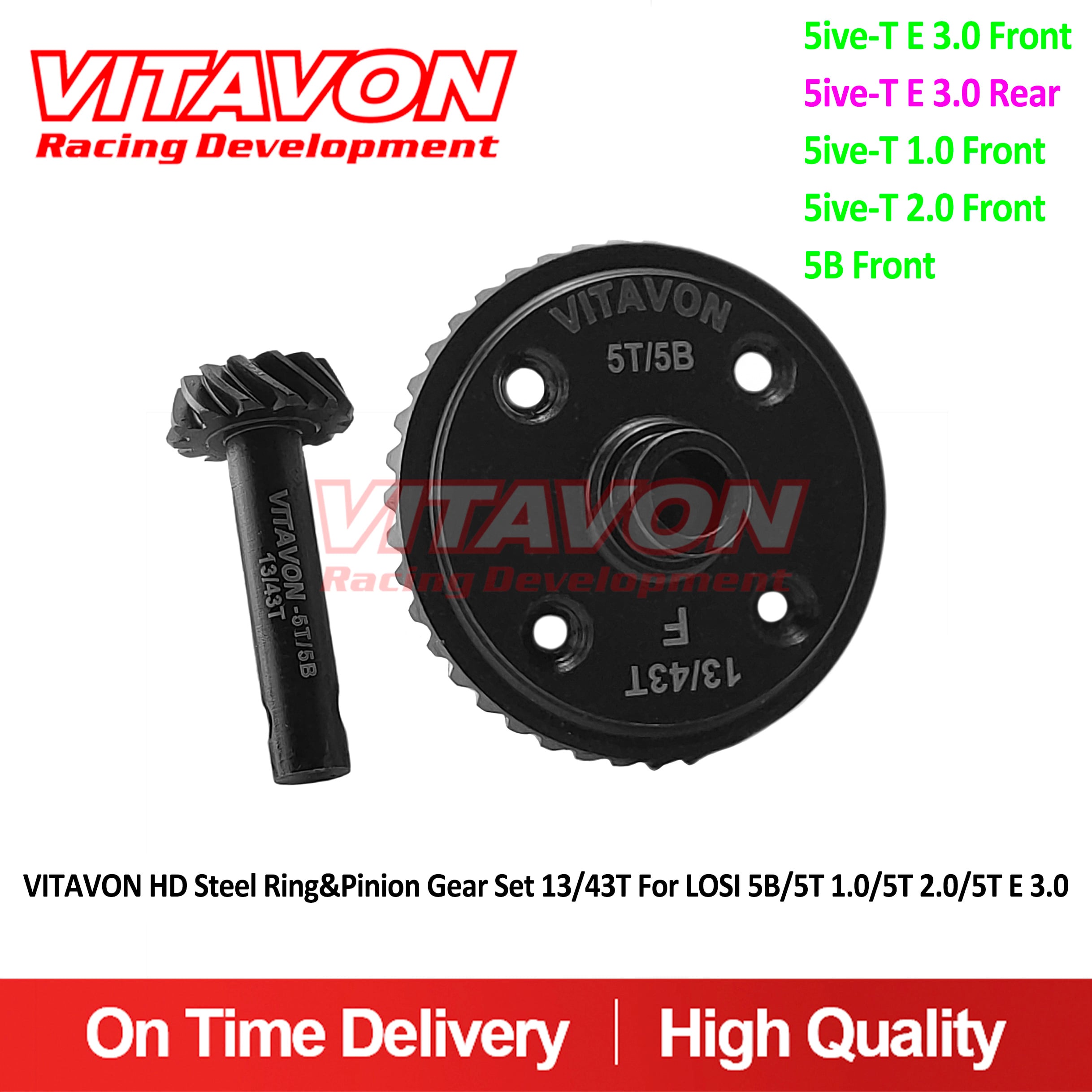 VITAVON HD Steel Ring&Pinion Gear Set 13/43T For LOSI 5B/5T 1.0/5T 2.0/5T E 3.0