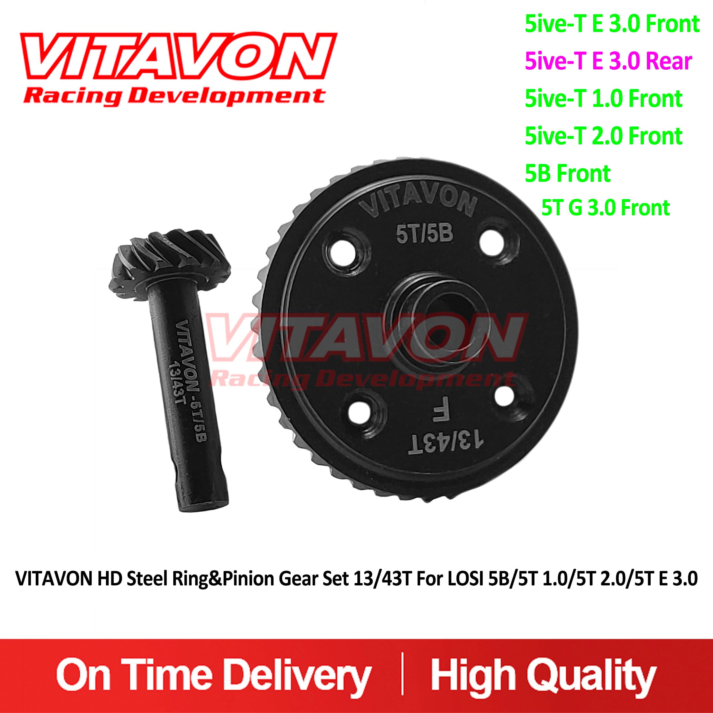 Vitavon HD Steel Ring&Pinion Gear 13/43T For 5B/5T 1.0/5T 2.0/5T G 3.0 Front ,5T E 3.0 Front/Rear