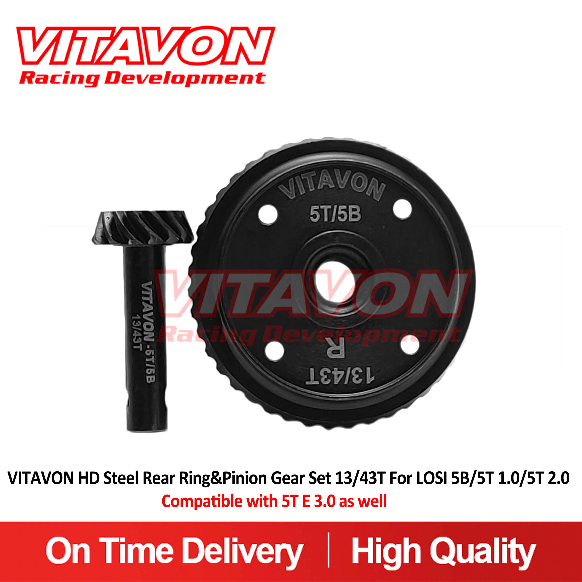 VITAVON HD Steel Rear Ring&Pinion Gear Set 13/43T For LOSI 5B/5T 1.0/5T 2.0/5T E 3.0