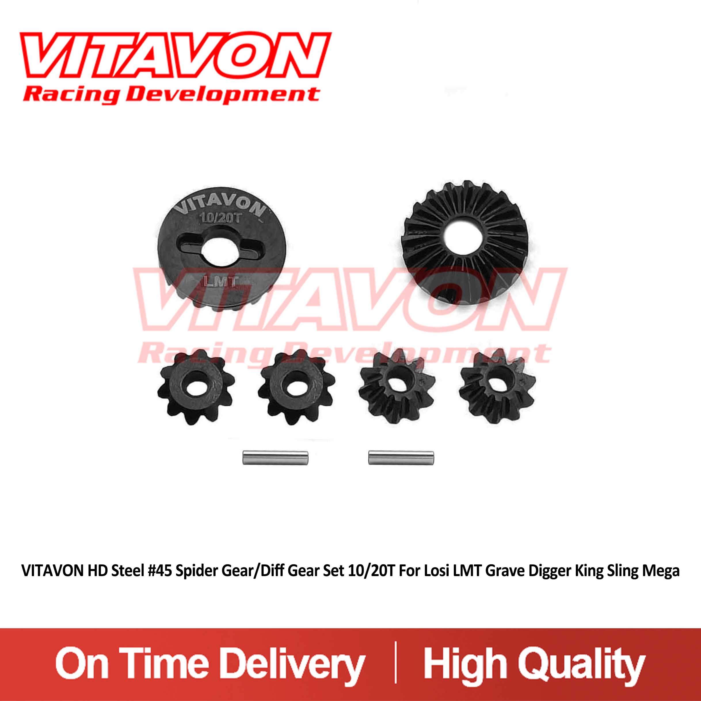 VITAVON HD Steel #45 Spider Gear/Diff Gear Set 10/20T For Losi LMT Grave Digger King Sling Mega LOS242037