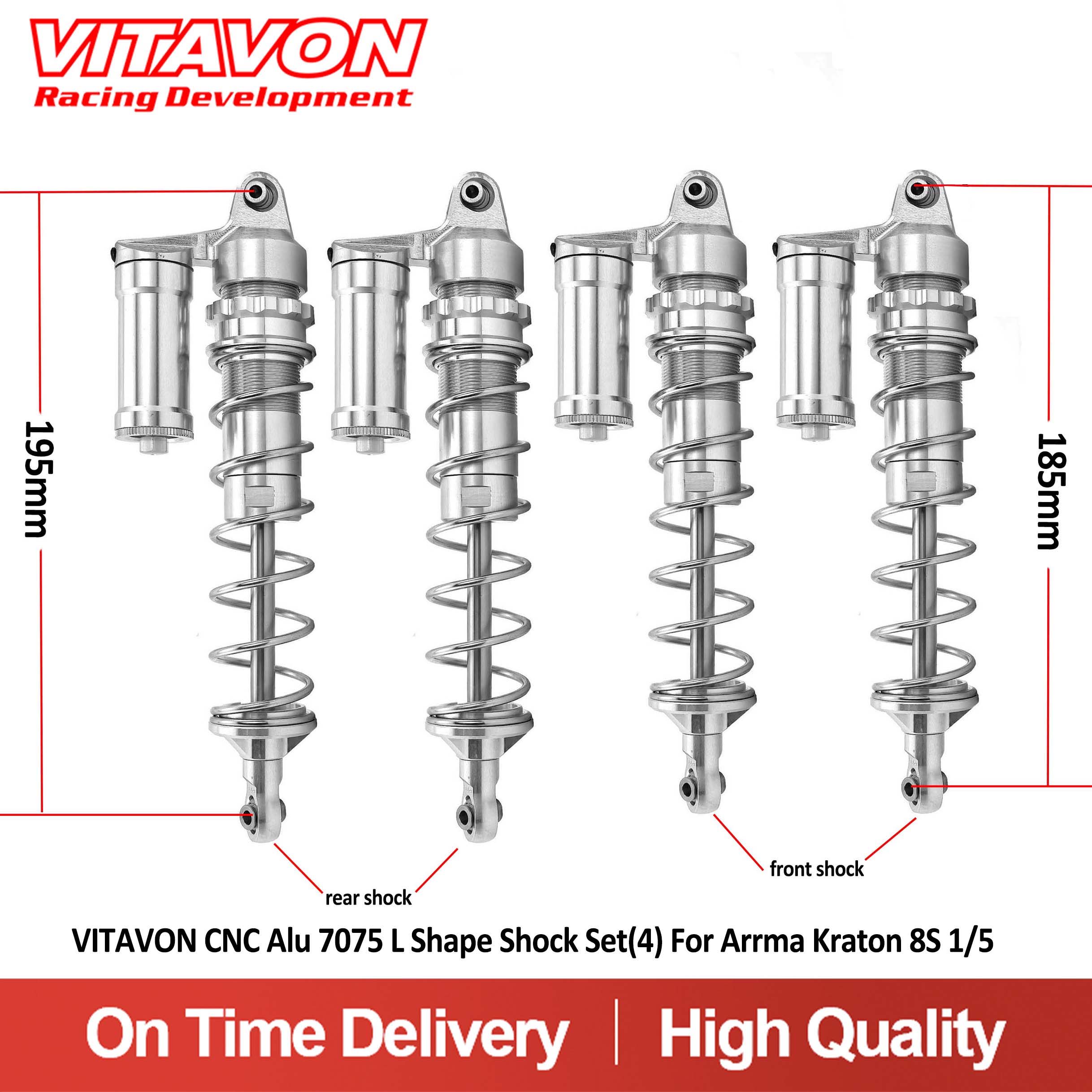 VITAVON CNC Alu 7075 L Shape Front&Rear Shock Set(4) For Arrma Kraton 8S 1/5