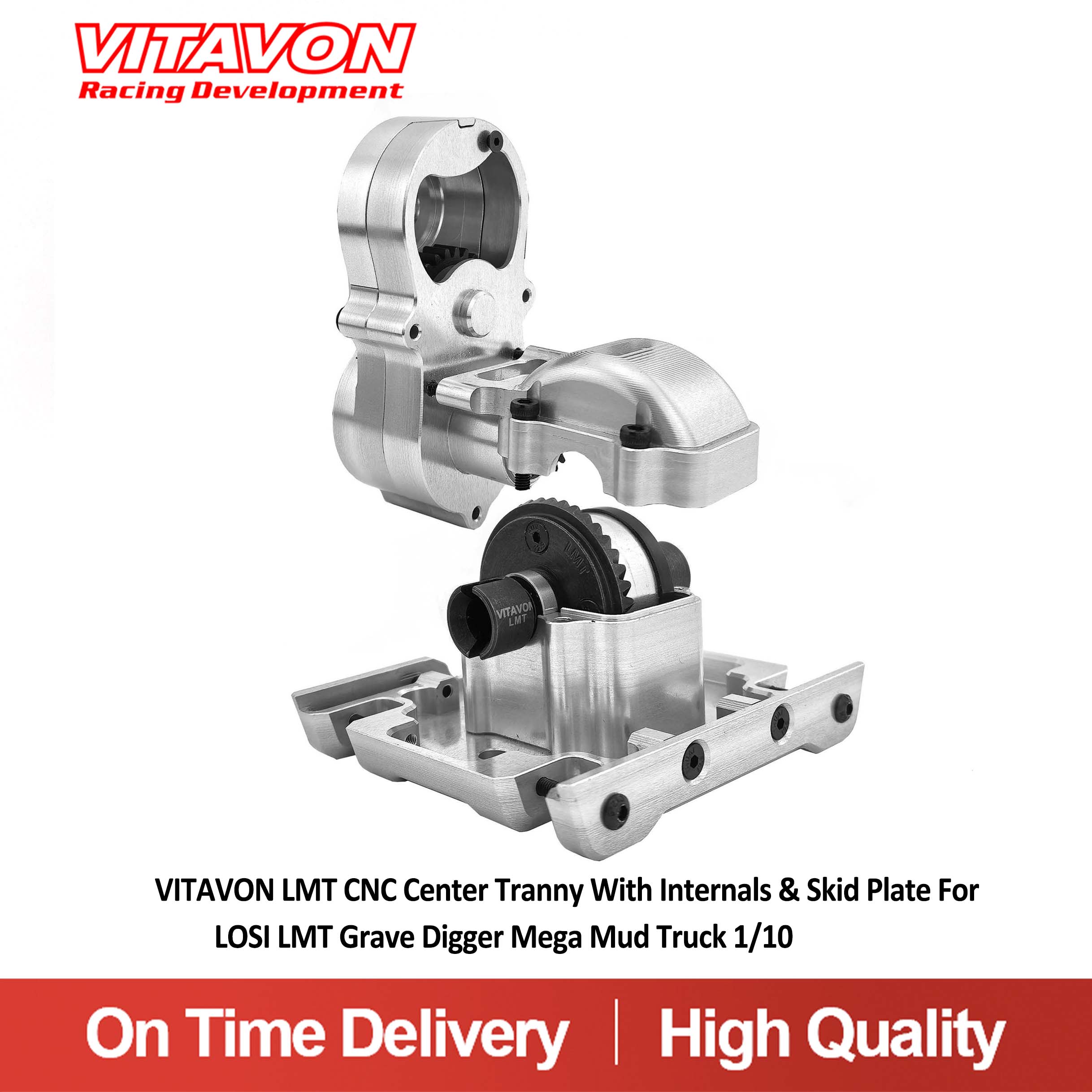 VITAVON LMT CNC Center Tranny With Internals & Skid Plate ForLOSI LMT Grave Digger Mega Mud Truck 1/10