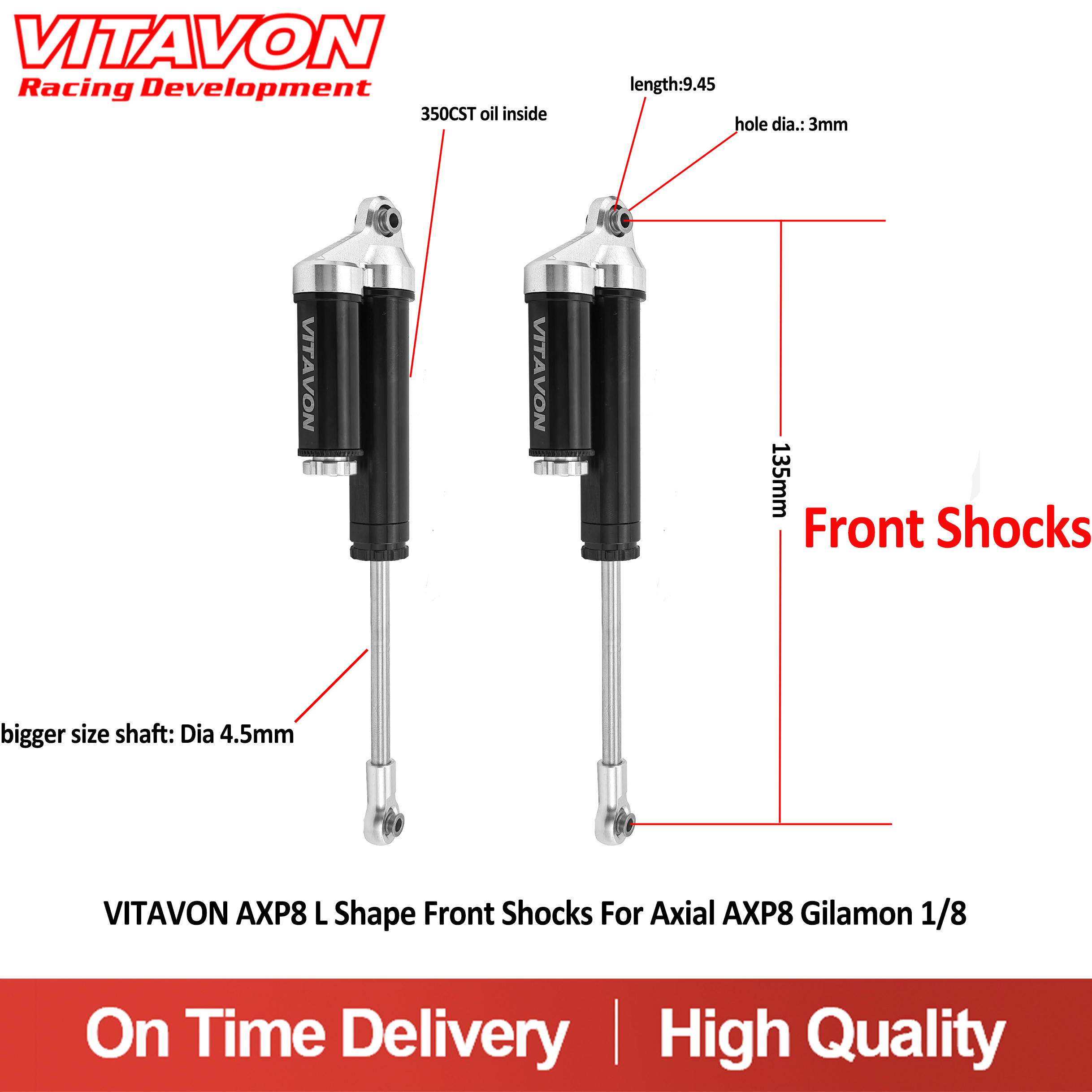 VITAVON AXP8 L Shape Front Shocks 135mm For Axial AXP8 Gilamon 1/8