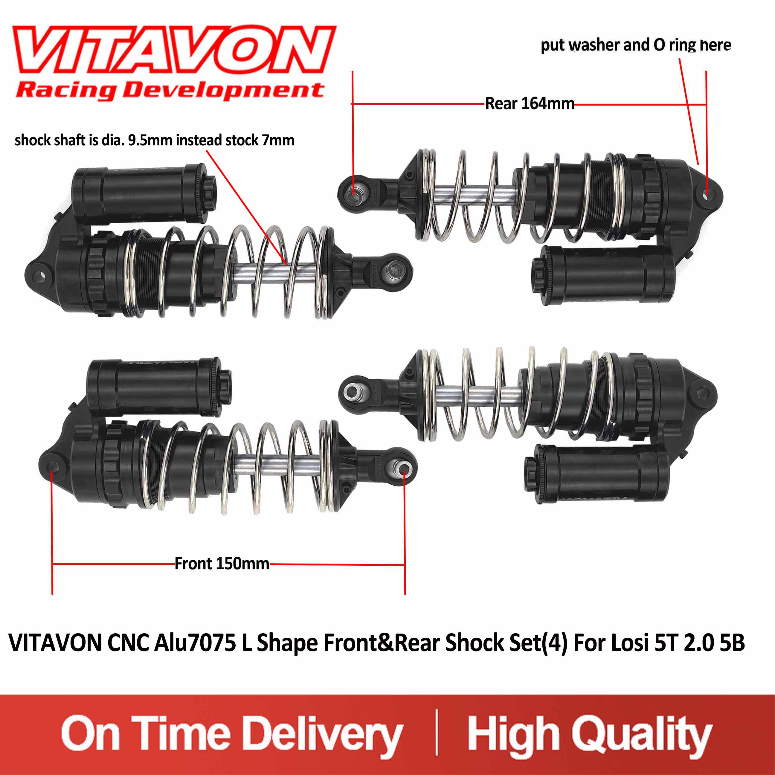 VITAVON CNC Alu 7075 L Shape Front&Rear Shock Set(4) For Losi 5T 2.0 5B