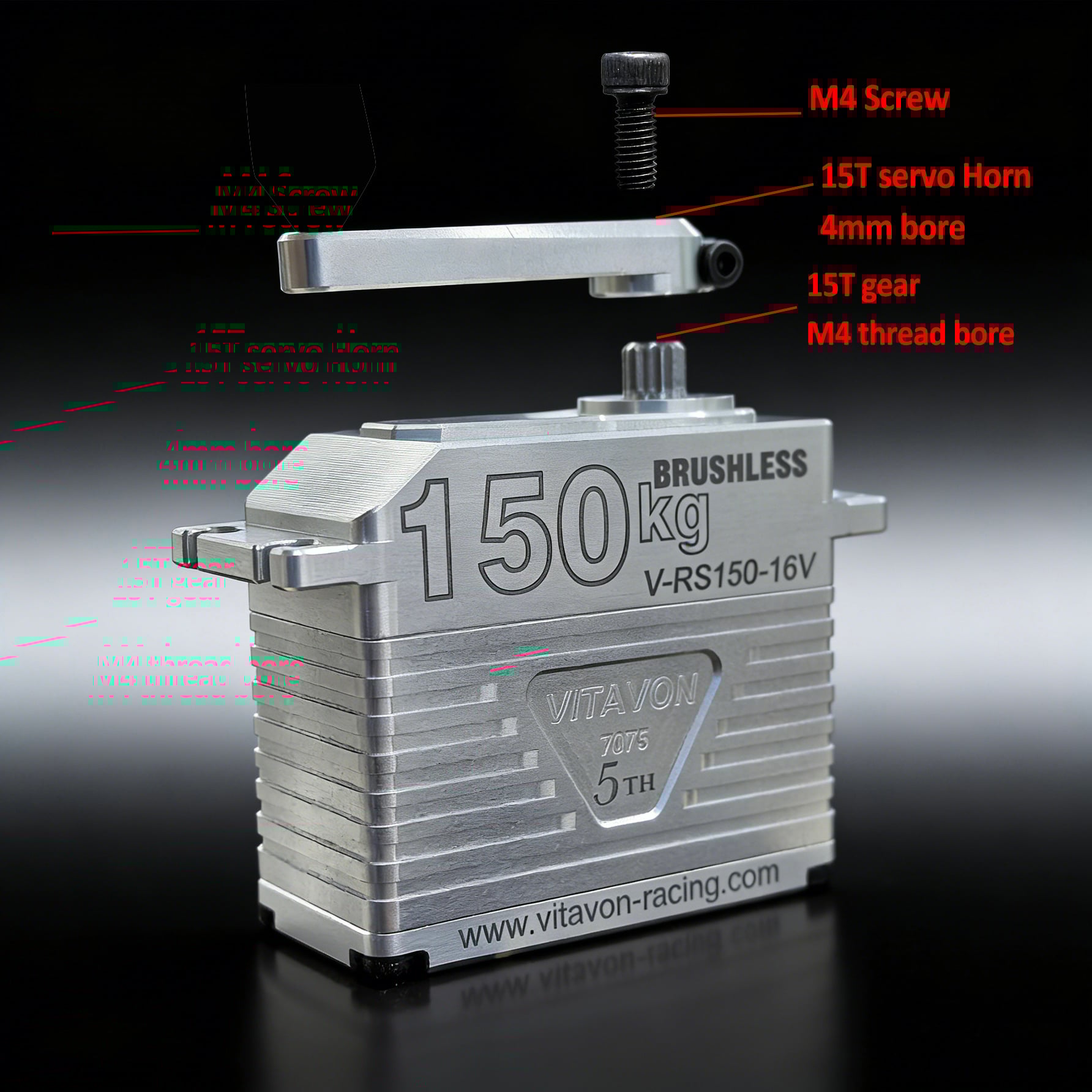 VITAVON CNC Alu7075 150kg V2 15T Brushless Digtal Servo For 1/5 Scale Vehicles