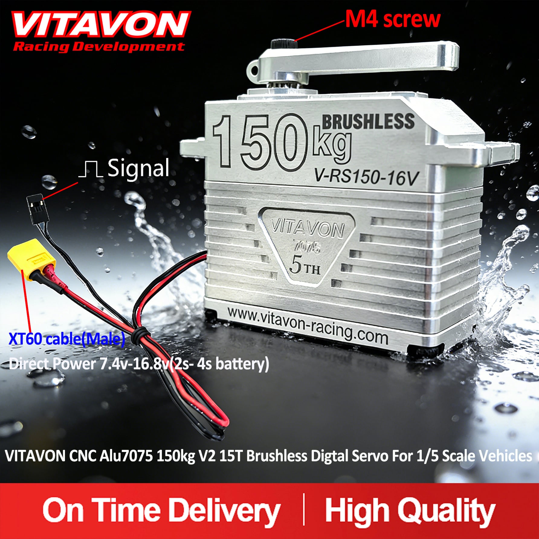 VITAVON CNC Alu7075 150kg V2 15T Brushless Digtal Servo For 1/5 Scale Vehicles