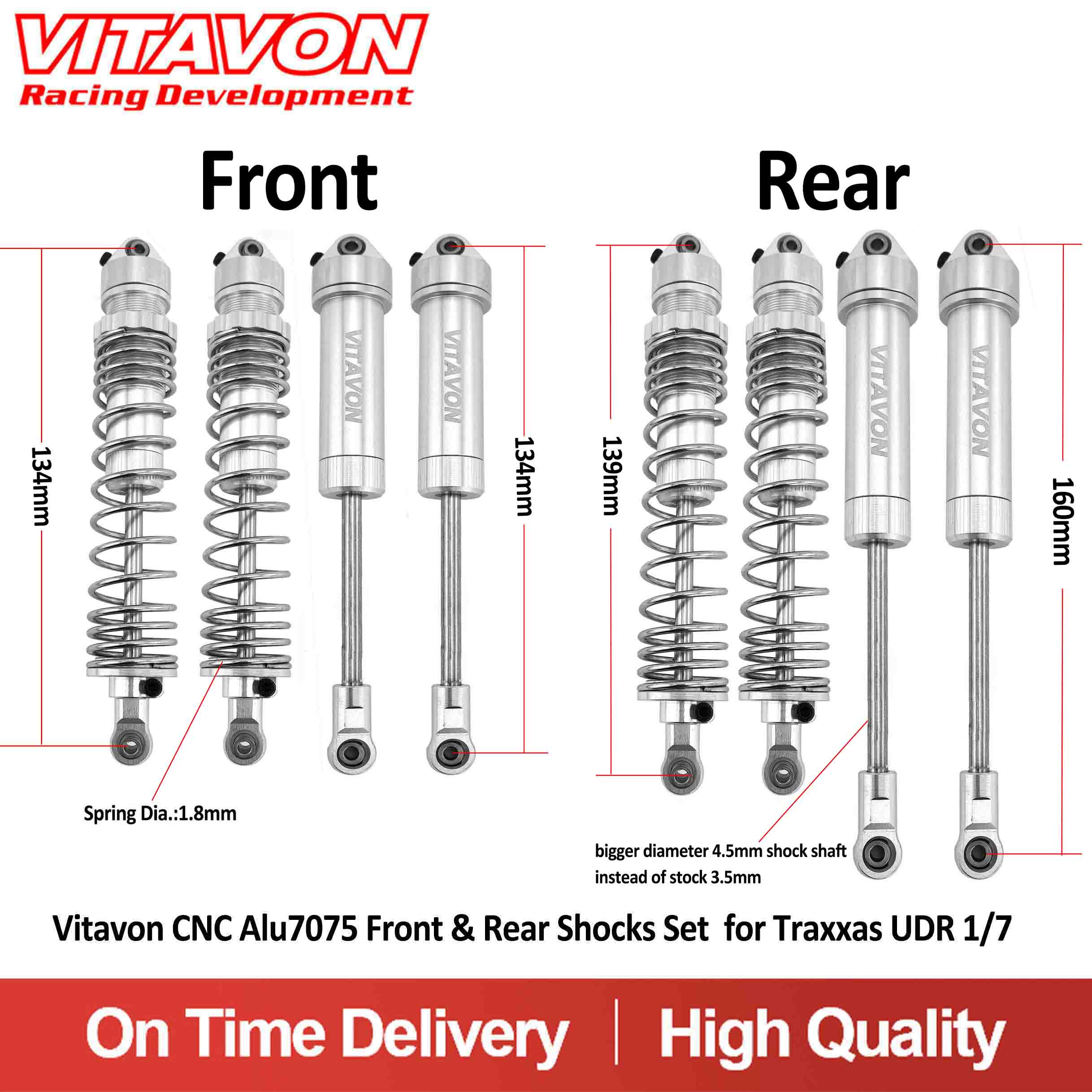 Vitavon CNC Alu7075 Front & Rear Shocks Set  for Traxxas UDR 1/7