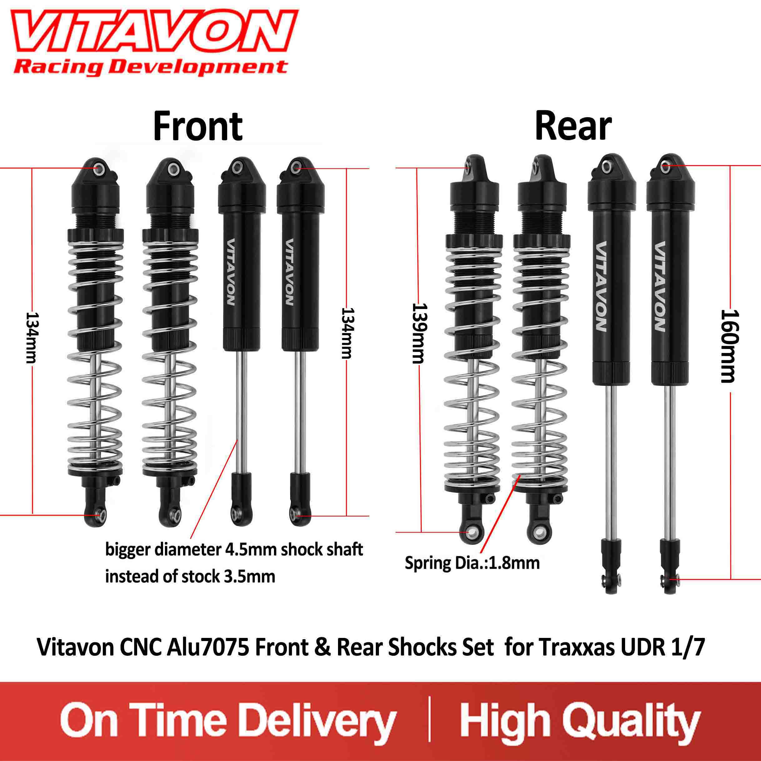 Vitavon CNC Alu7075 Front & Rear Shocks Set  for Traxxas UDR 1/7