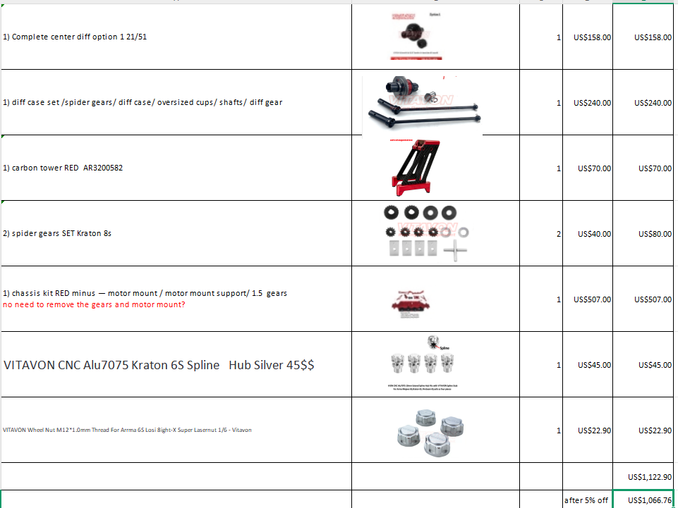 parts for kraton 8s and kraton 6s