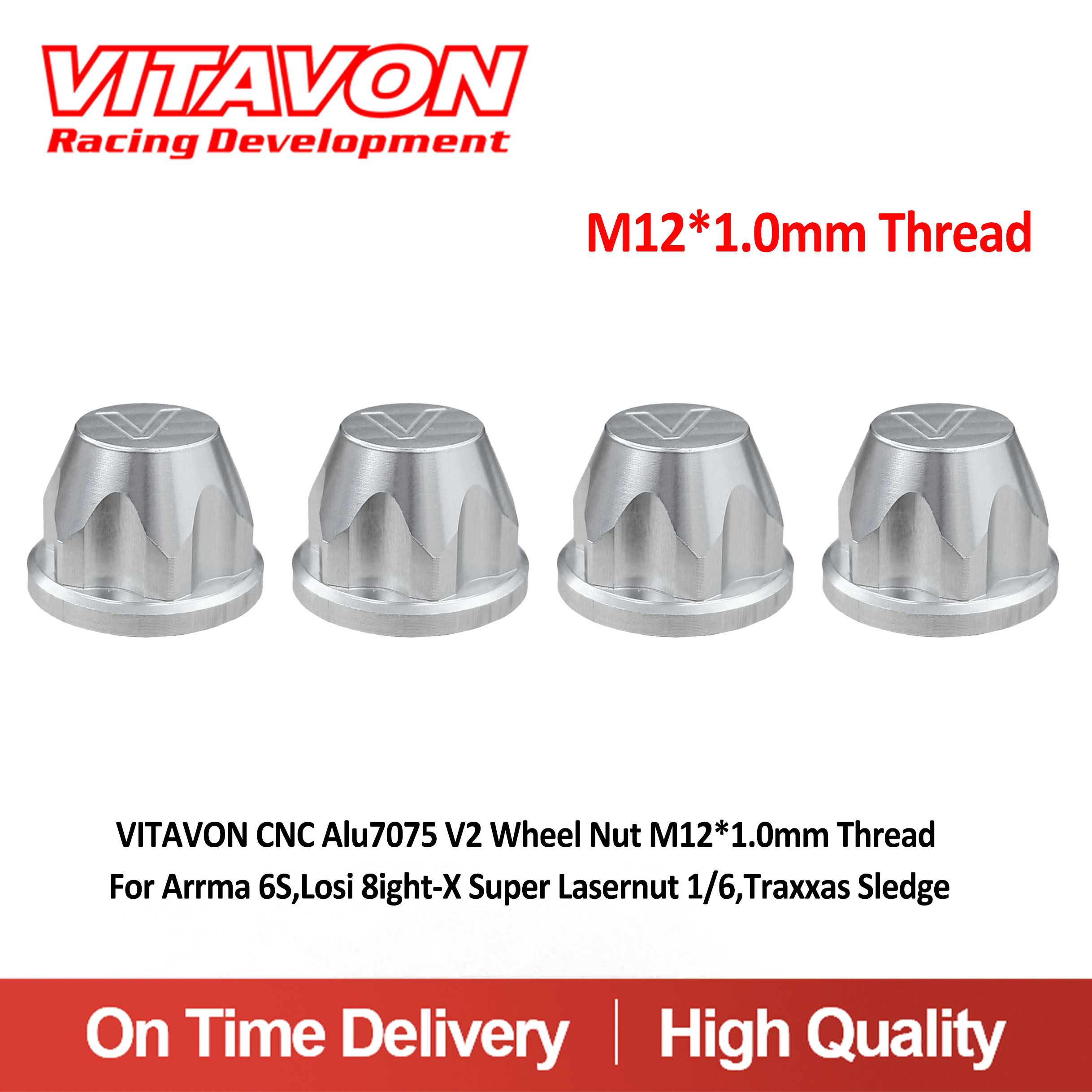 VITAVON CNC Alu7075 V2 Wheel Nut M12*1.0mm Thread  For Arrma 6S,Losi 8ight-X Super Lasernut 1/6,Traxxas Sledge