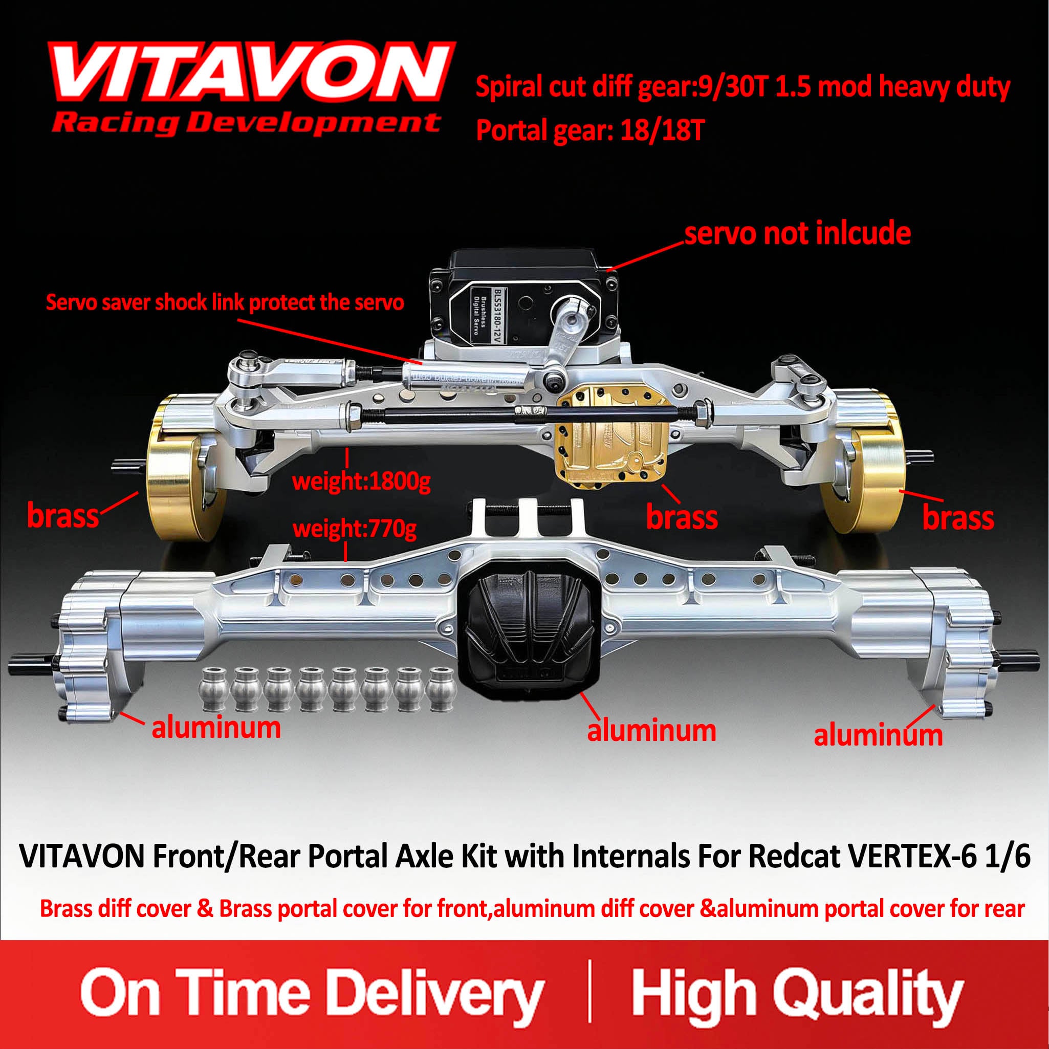VITAVON Front & Rear Portal Axle Kit with Internals For Redcat VERTEX-6 Crawler 1/6 YIKONG YK4061 1/6 Rock Slide