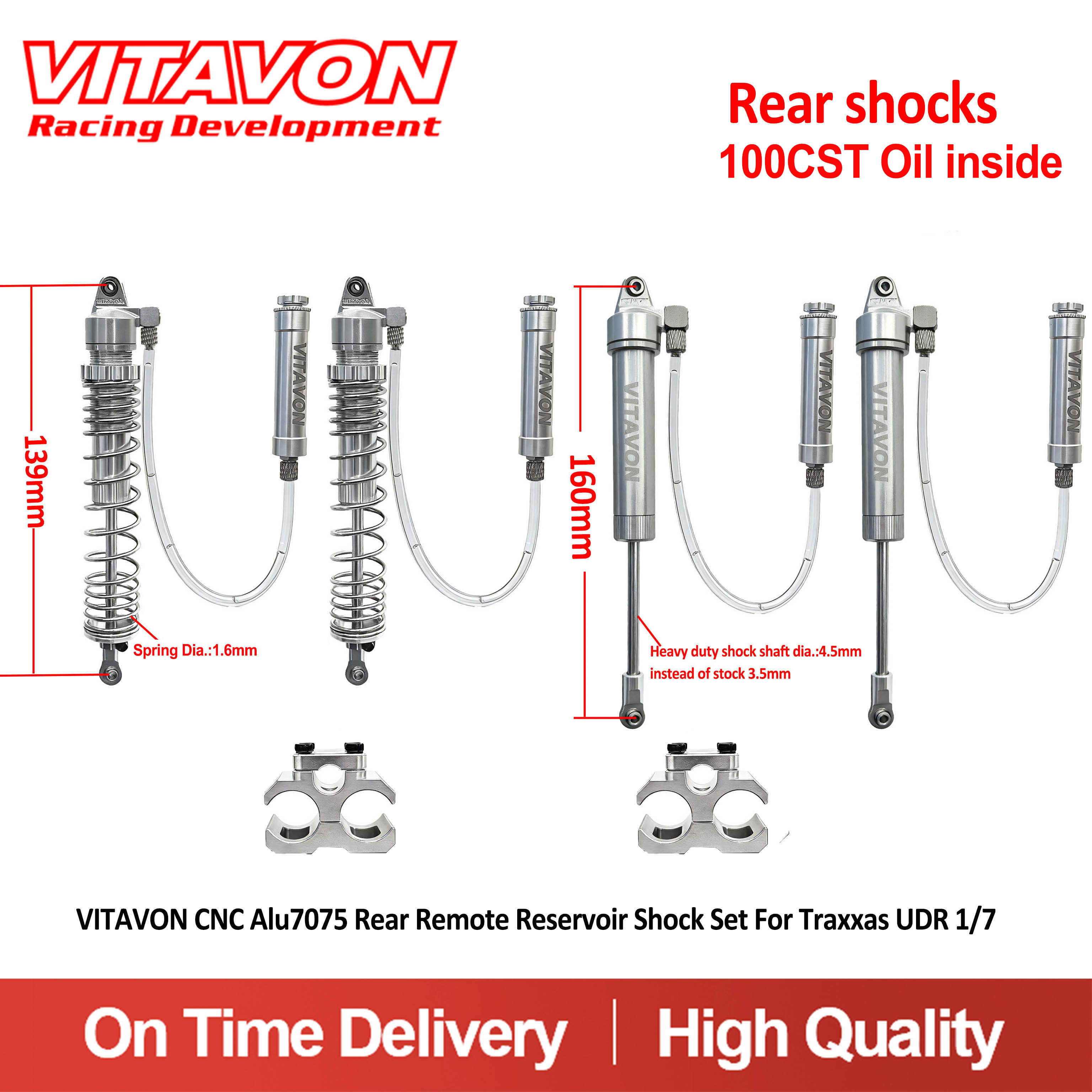 VITAVON CNC Alu7075 Front Or Rear Remote reservoir shock Set For Traxxas UDR 1/7
