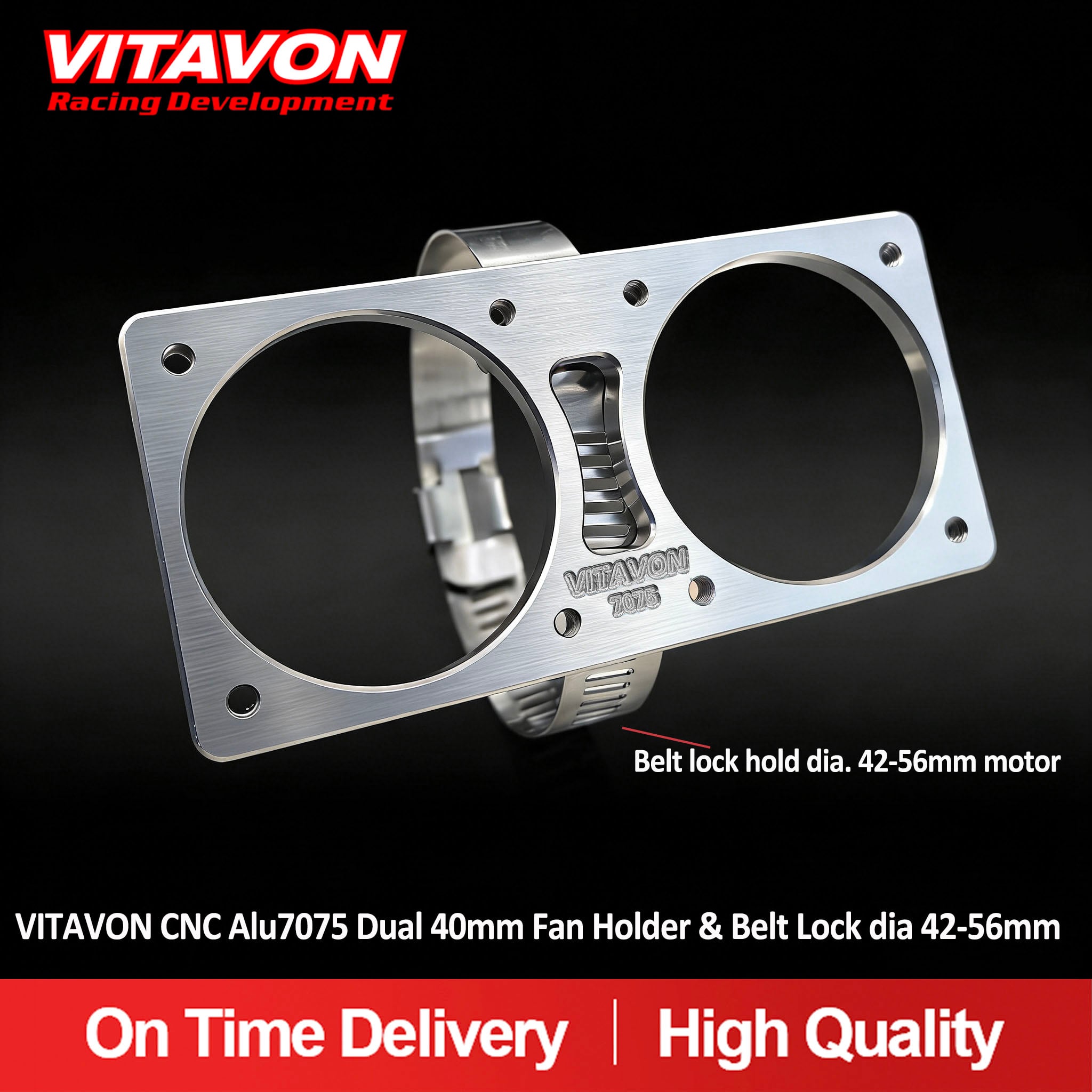 VITAVON CNC Alu7075 Dual 40mm Fan Holder & Belt Lock dia 42-56mm with 40mm Fan&Fan cover