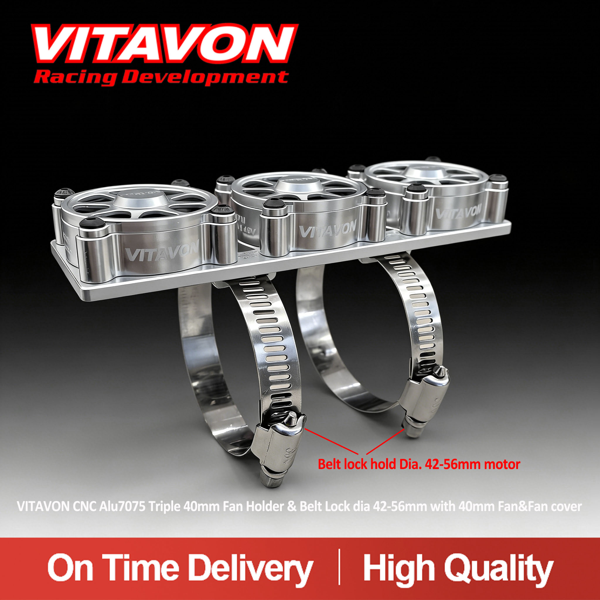 VITAVON CNC Alu7075 Triple 40mm Fan Holder & Belt Lock dia 42-56mm with 40mm Fan&Fan cover