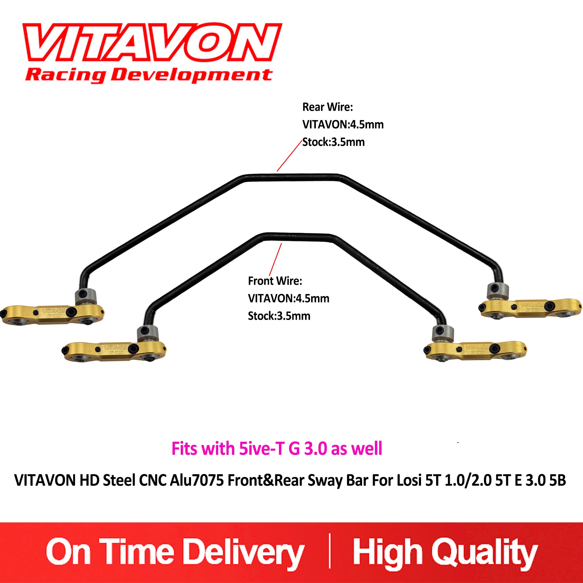 VITAVON HD Steel CNC Alu7075 Front & Rear Sway Bar For Losi 5T 2.0  5T E 3.0 5B 5T G3.0  1/5