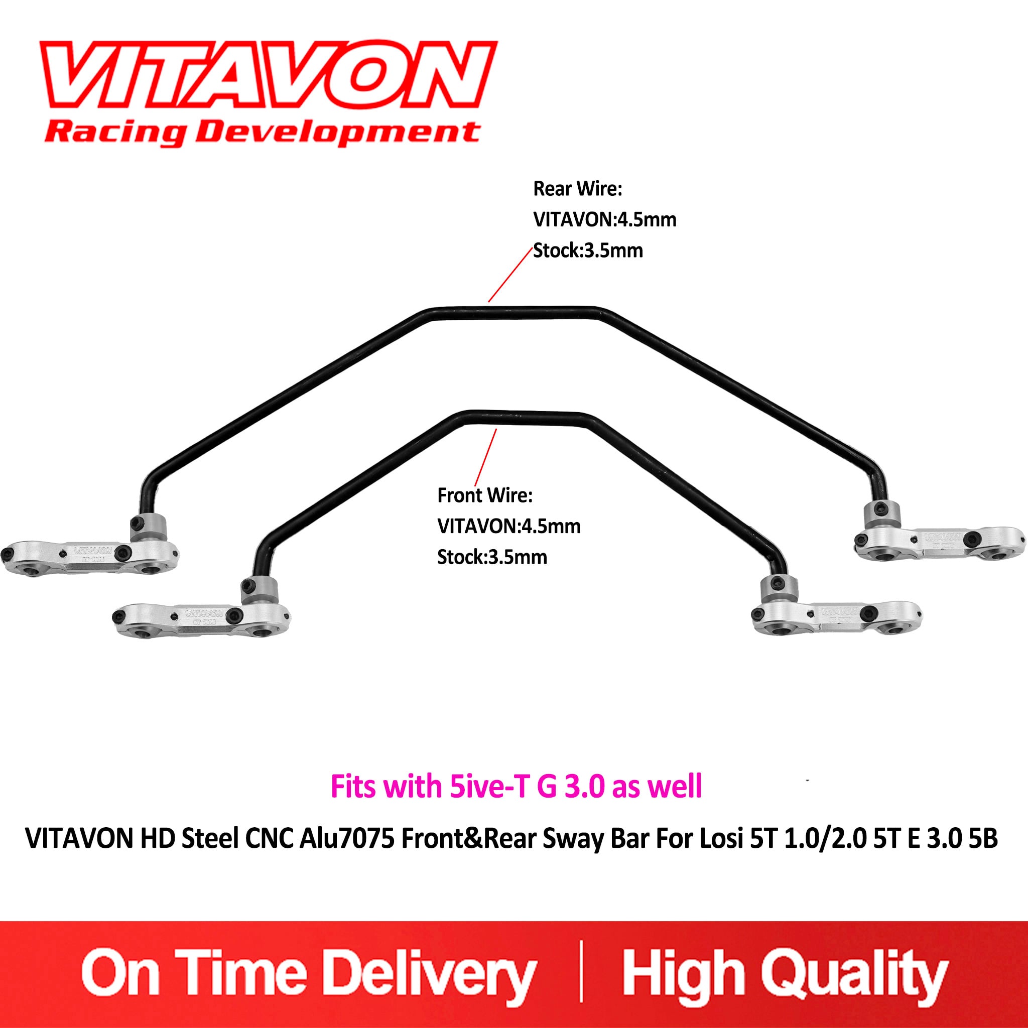 VITAVON HD Steel CNC Alu7075 Front & Rear Sway Bar For Losi 5T 2.0  5T E 3.0 5B 5T G3.0  1/5