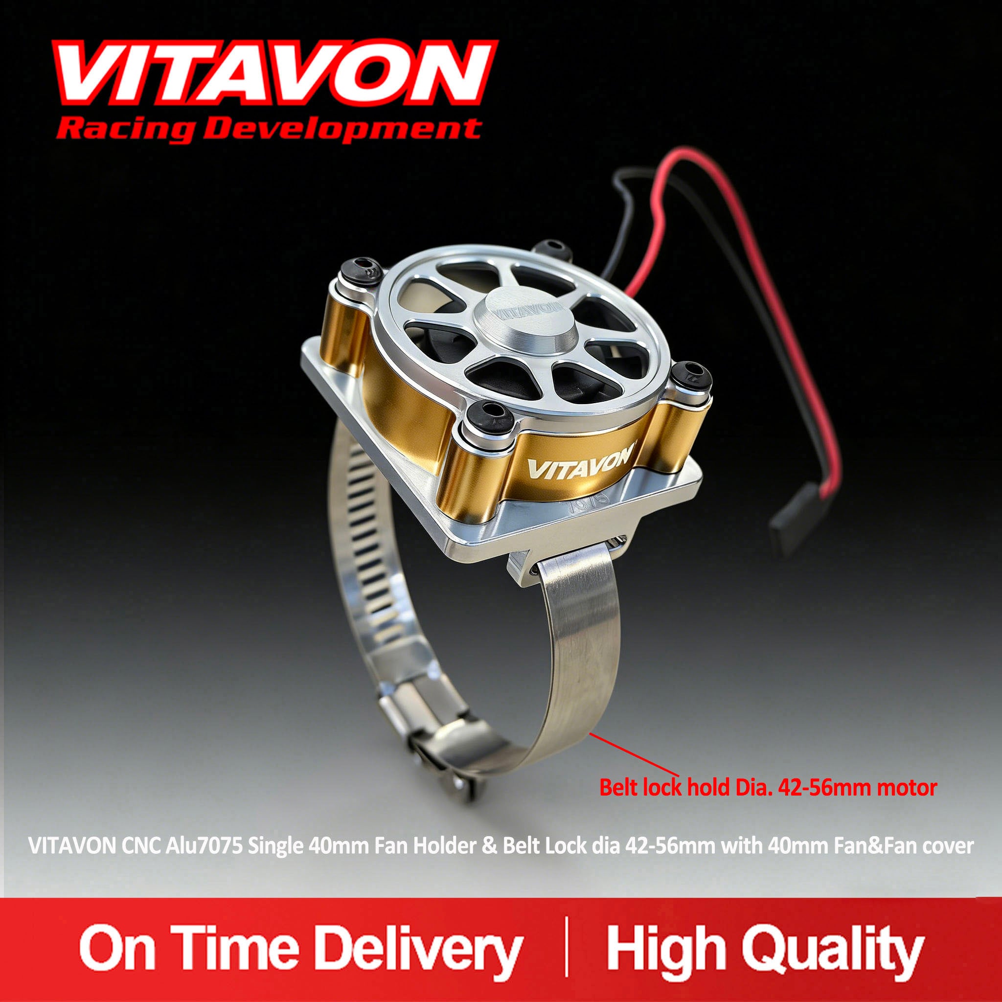 VITAVON CNC Alu7075 Single 40mm Fan Holder & Belt Lock dia 42-56mm with 40mm Fan&Fan cover