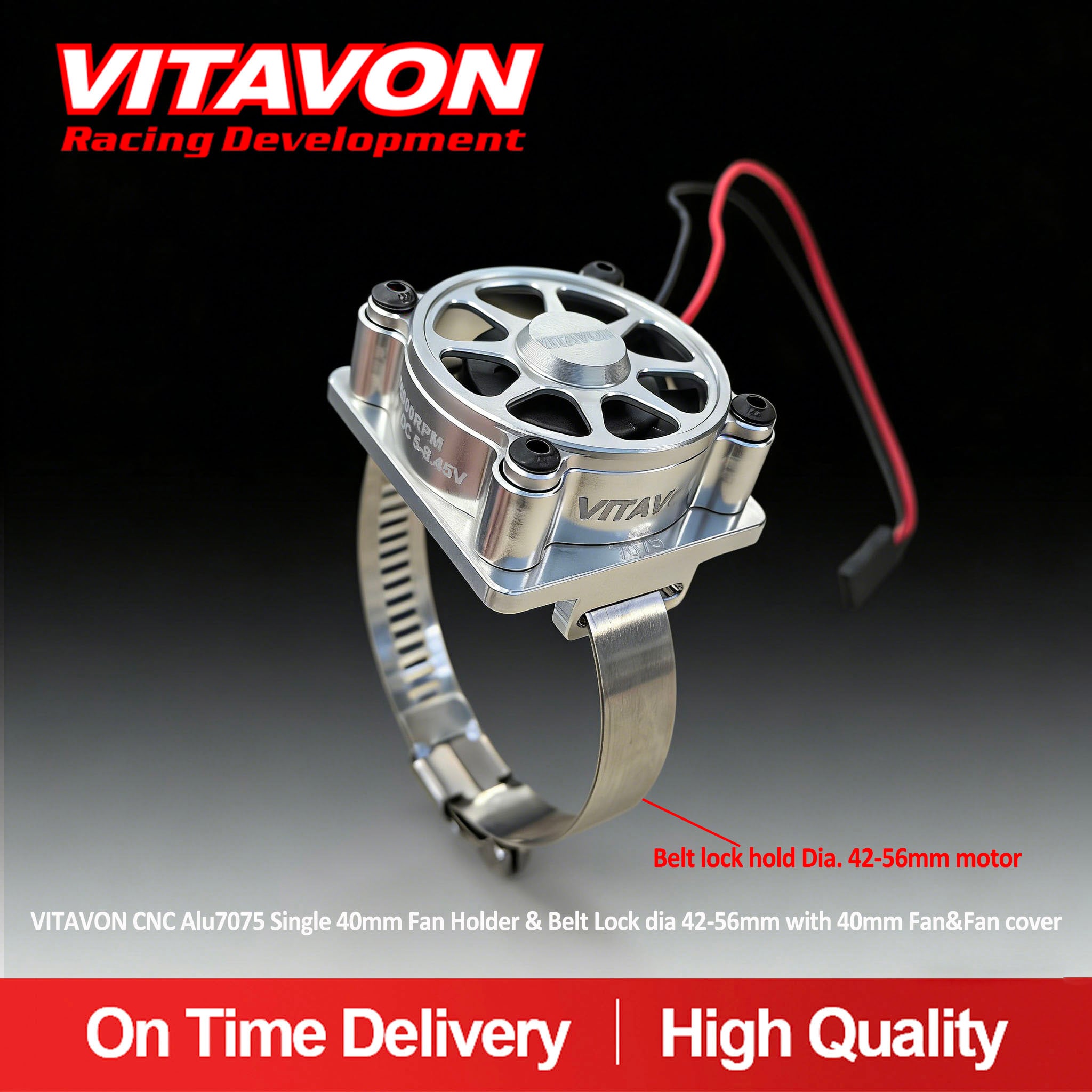 VITAVON CNC Alu7075 Single 40mm Fan Holder & Belt Lock dia 42-56mm with 40mm Fan&Fan cover