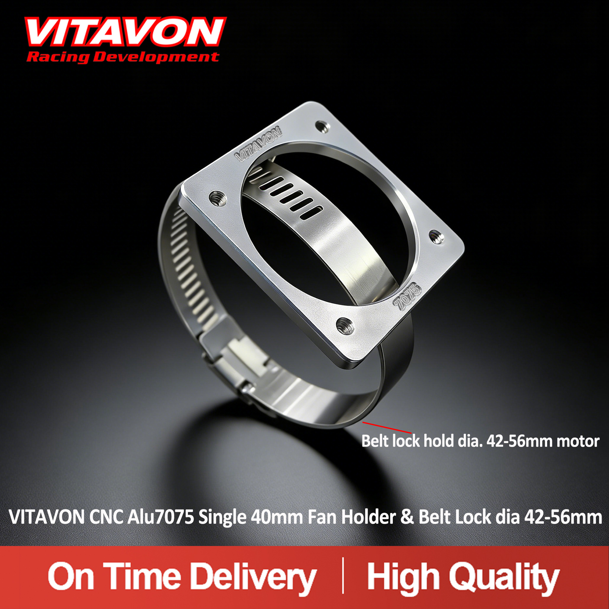 VITAVON CNC Alu7075 Single 40mm Fan Holder & Belt Lock dia 42-56mm with 40mm Fan&Fan cover