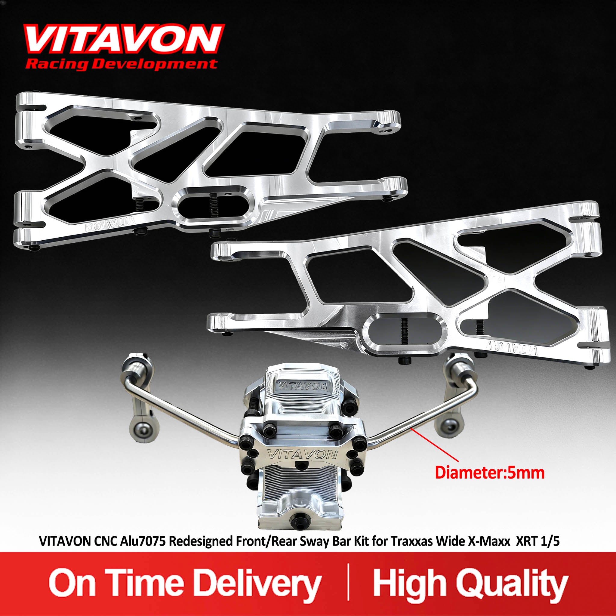 VITAVON CNC Alu7075 Redesigned Front/Rear Sway Bar Kit for Traxxas Wide X-Maxx XRT 1/5