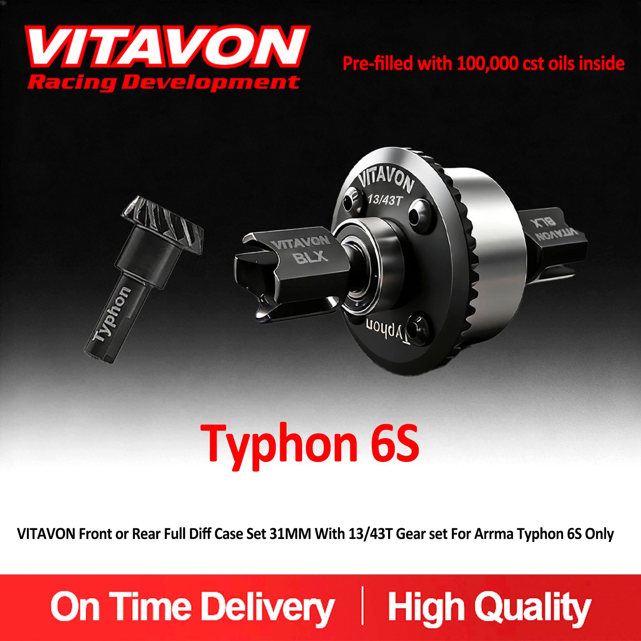 VITAVON Front or Rear Full Diff Case Set 31MM With 13/43T Gear set For Arrma Typhon 6S Only