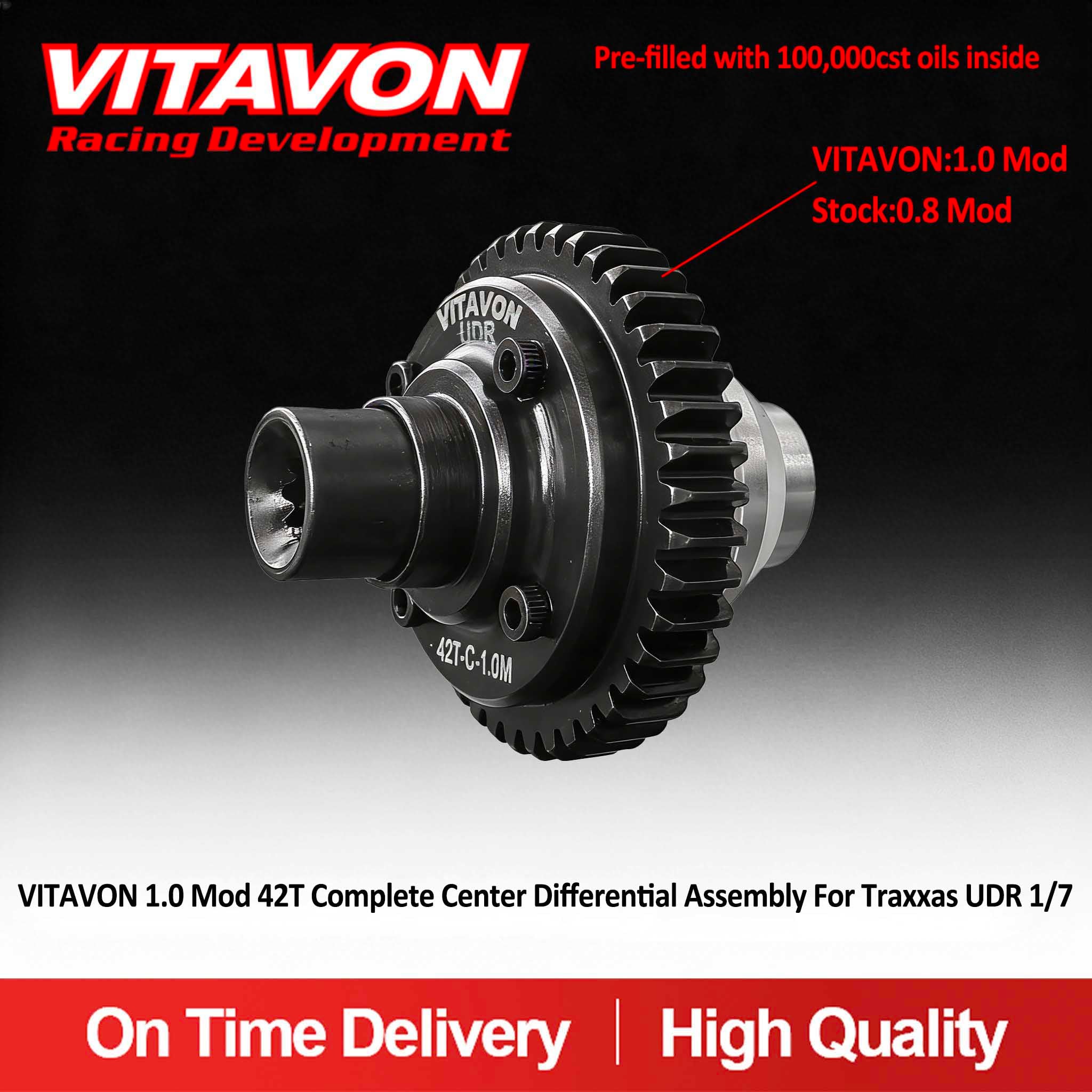 VITAVON HD Steel/CNC Alu7075 1.0Mod 42T Complete Center Differential Assembly For Traxxas UDR 1/7 TRX8571