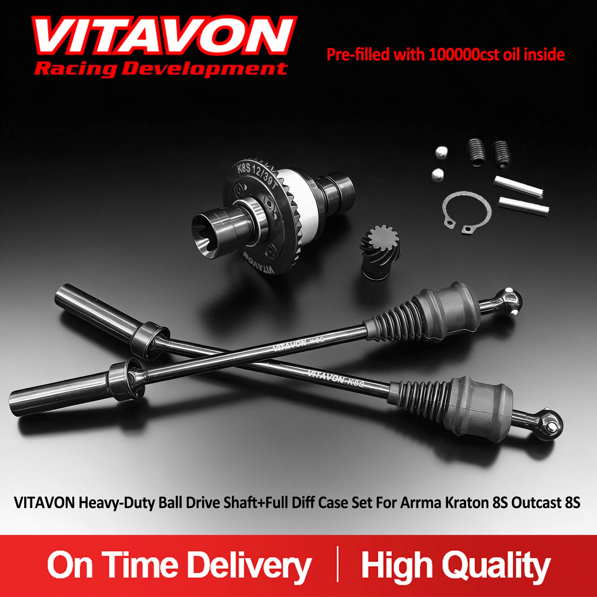 VITAVON Heavy-Duty Ball Drive Shaft+Full Diff Case Set For Arrma Kraton 8S Outcast 8S