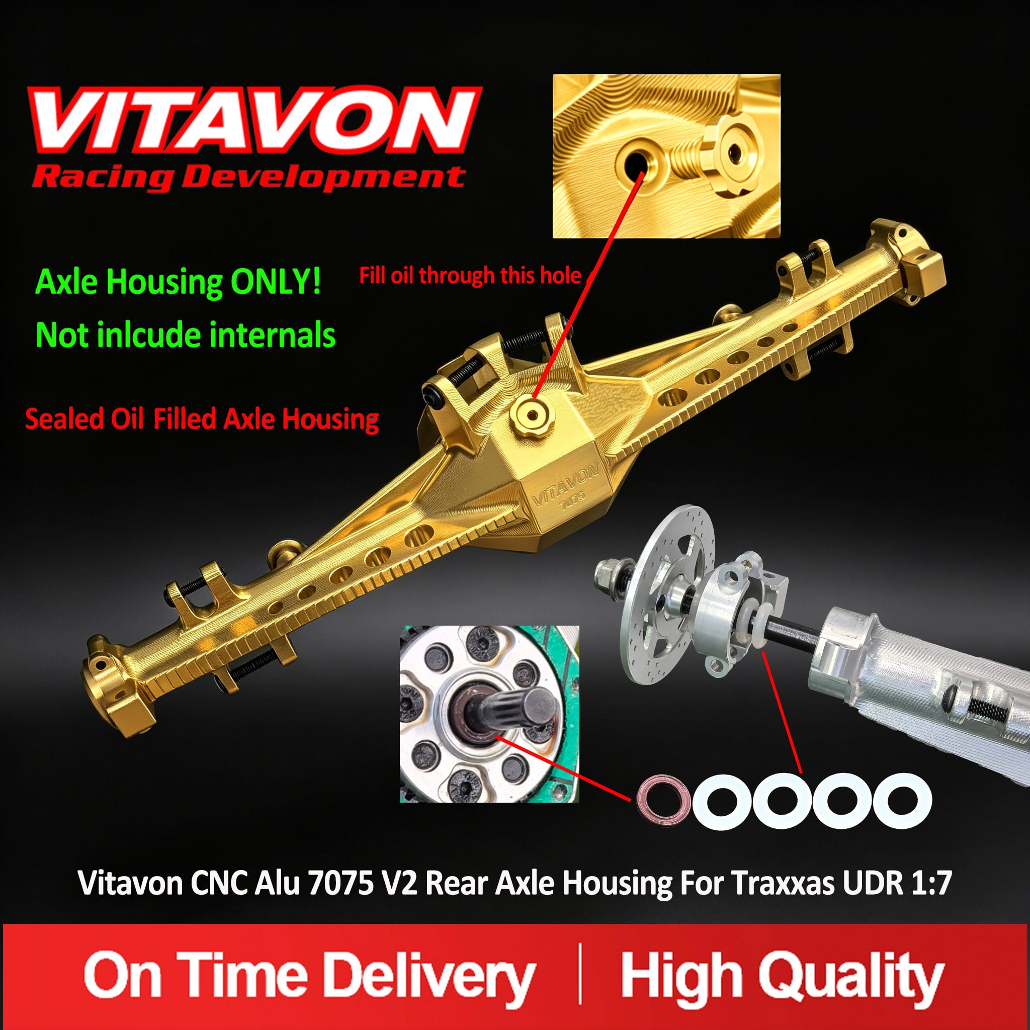 Vitavon CNC Alu 7075 V2 Rear Axle Housing For Traxxas UDR 1:7