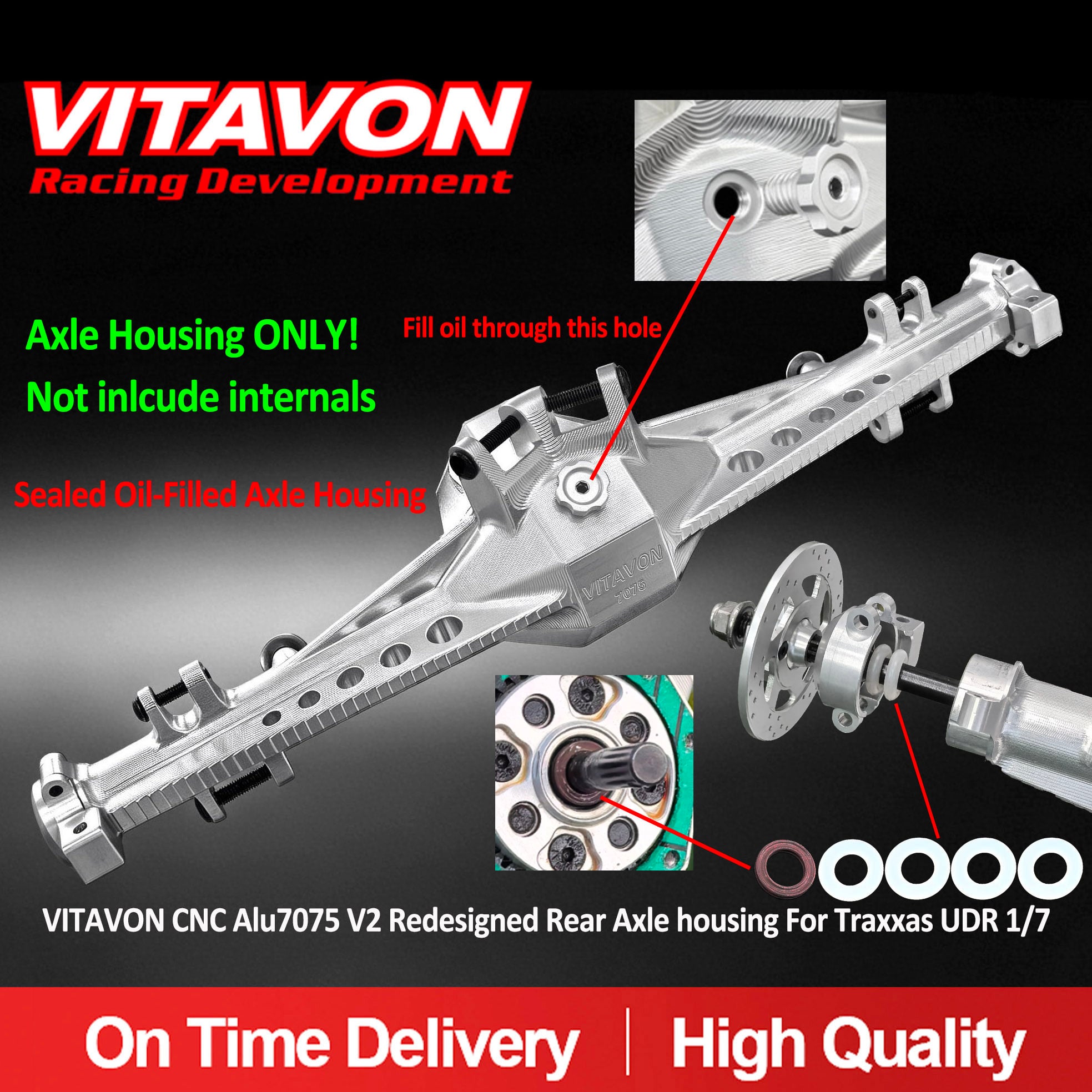 Vitavon CNC Alu 7075 V2 Rear Axle Housing For Traxxas UDR 1:7