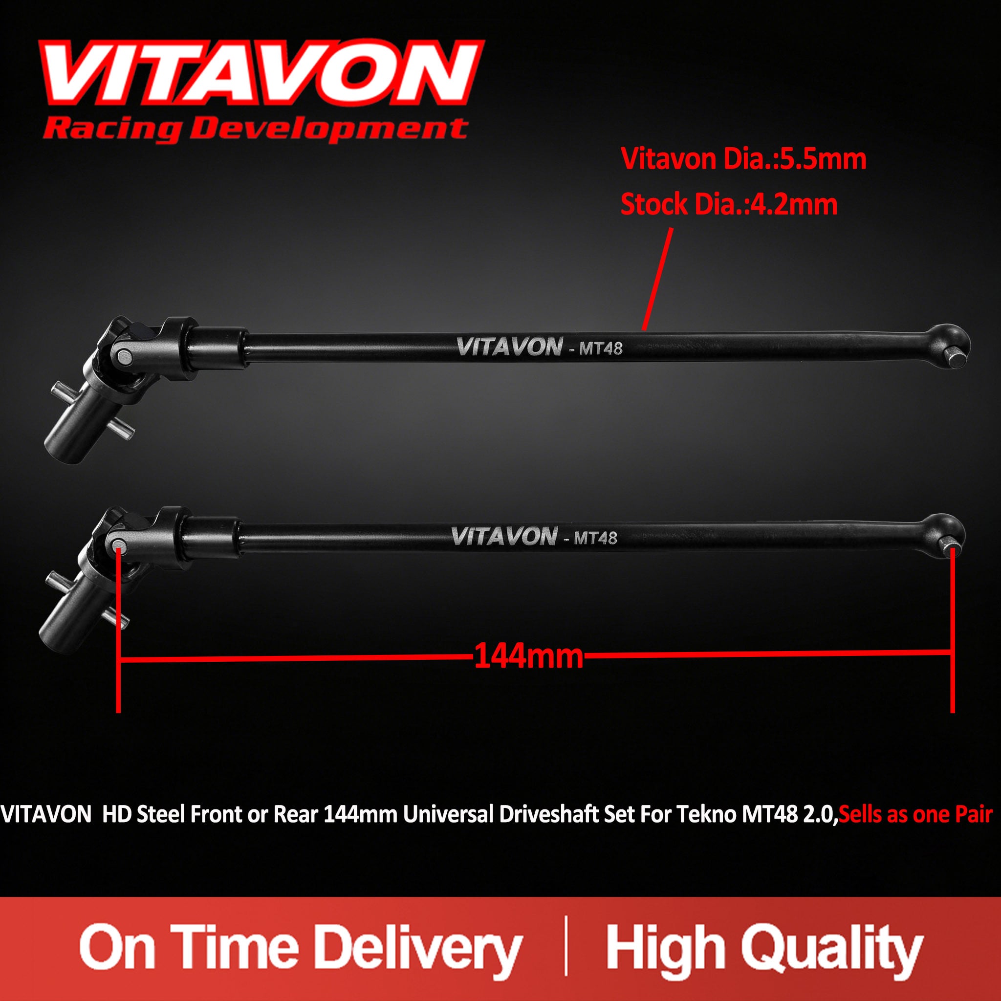 VITAVON  HD Steel Front or Rear 144mm Universal Driveshaft Set For Tekno MT48 2.0,Sells as one Pair