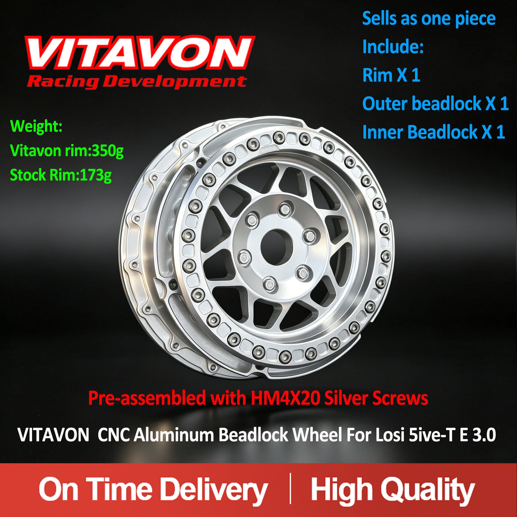 VITAVON  CNC Aluminum Beadlock Wheel For Losi 5ive-T E 3.0