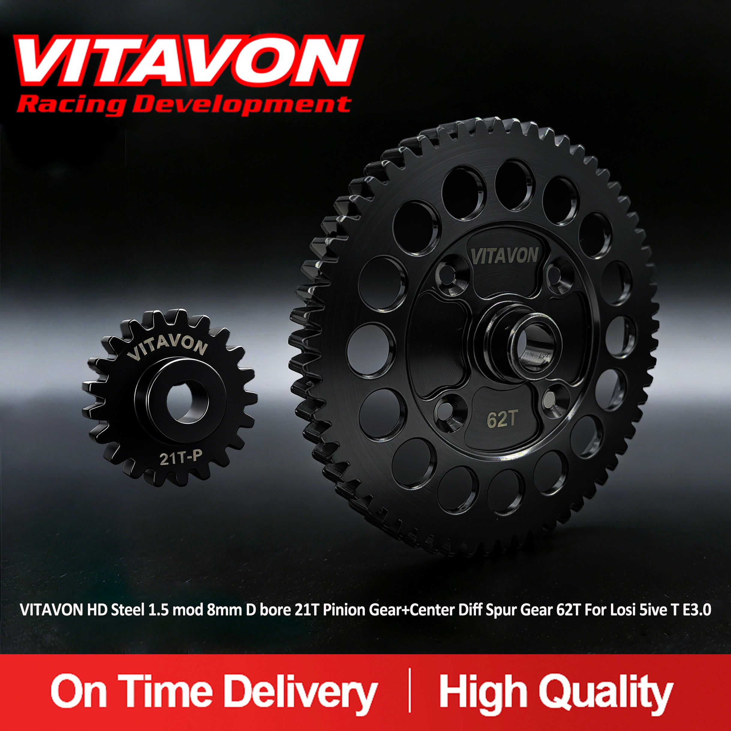 VITAVON HD Steel 1.5 mod 8mm D bore 21T Pinion Gear+Center Diff Spur Gear 62T For Losi 5ive T E3.0