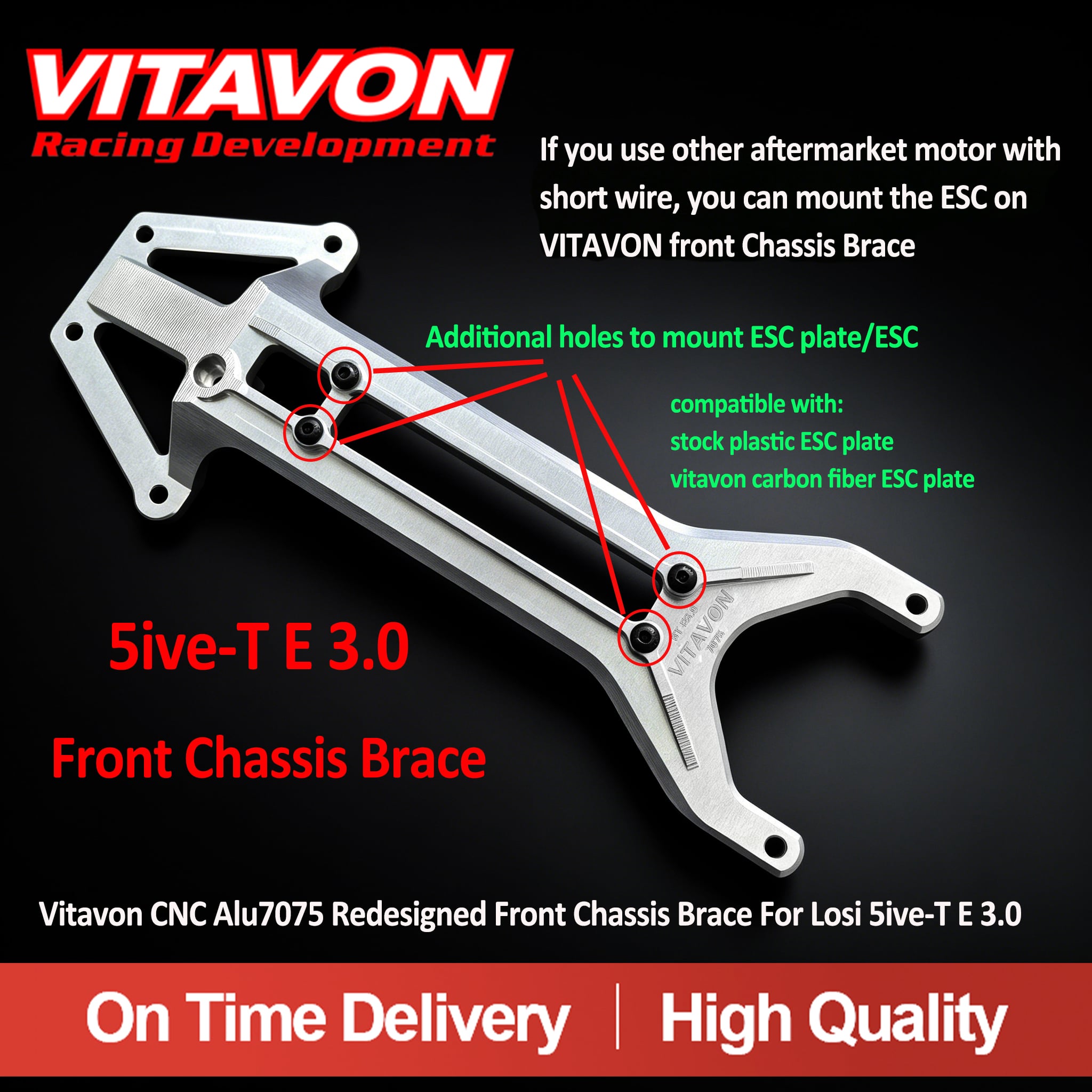 Vitavon CNC Alu7075 Redesigned Front Chassis Brace for Losi 5ive-T E 3.0