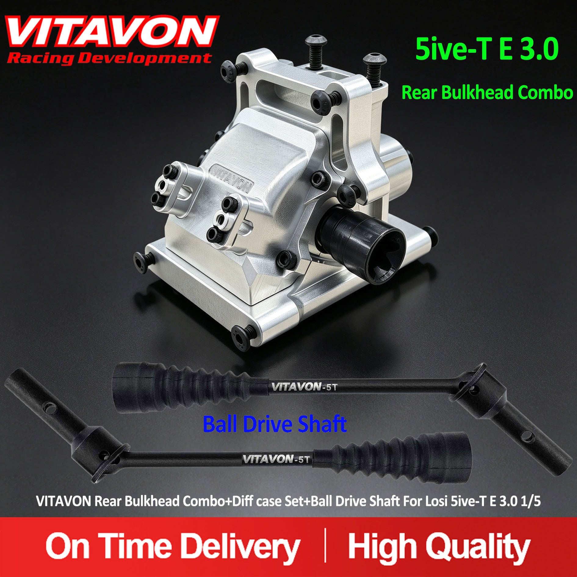 VITAVON Rear Bulkhead Combo+Diff case Set+Ball Drive Shaft For Losi 5ive-T E 3.0 1/5