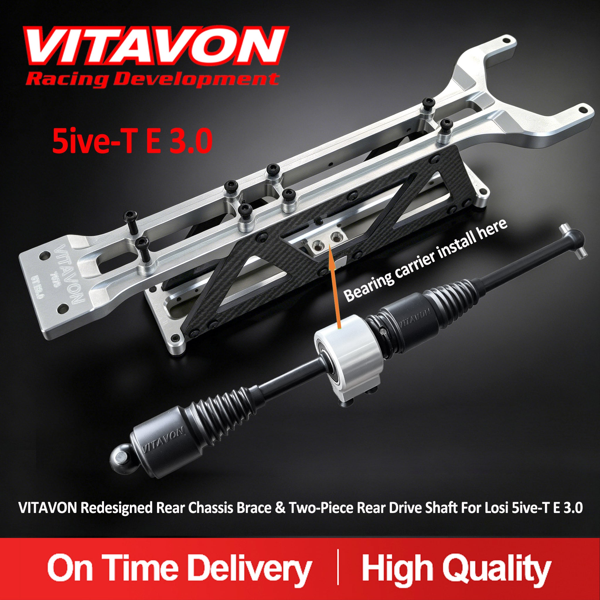 VITAVON Redesigned Rear Chassis Brace+Rear Center Drive Shaft For Losi 5T E 3.0 1/5