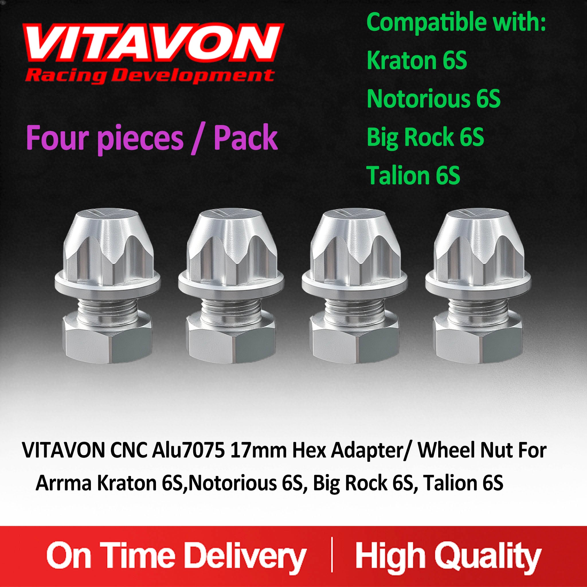 VITAVON CNC Alu7075 17mm Hex Adapter/ Wheel Nut M12x1.0 Thread For Arrma Kraton 6S Notorious 6S Big Rock 6S Talion 6S