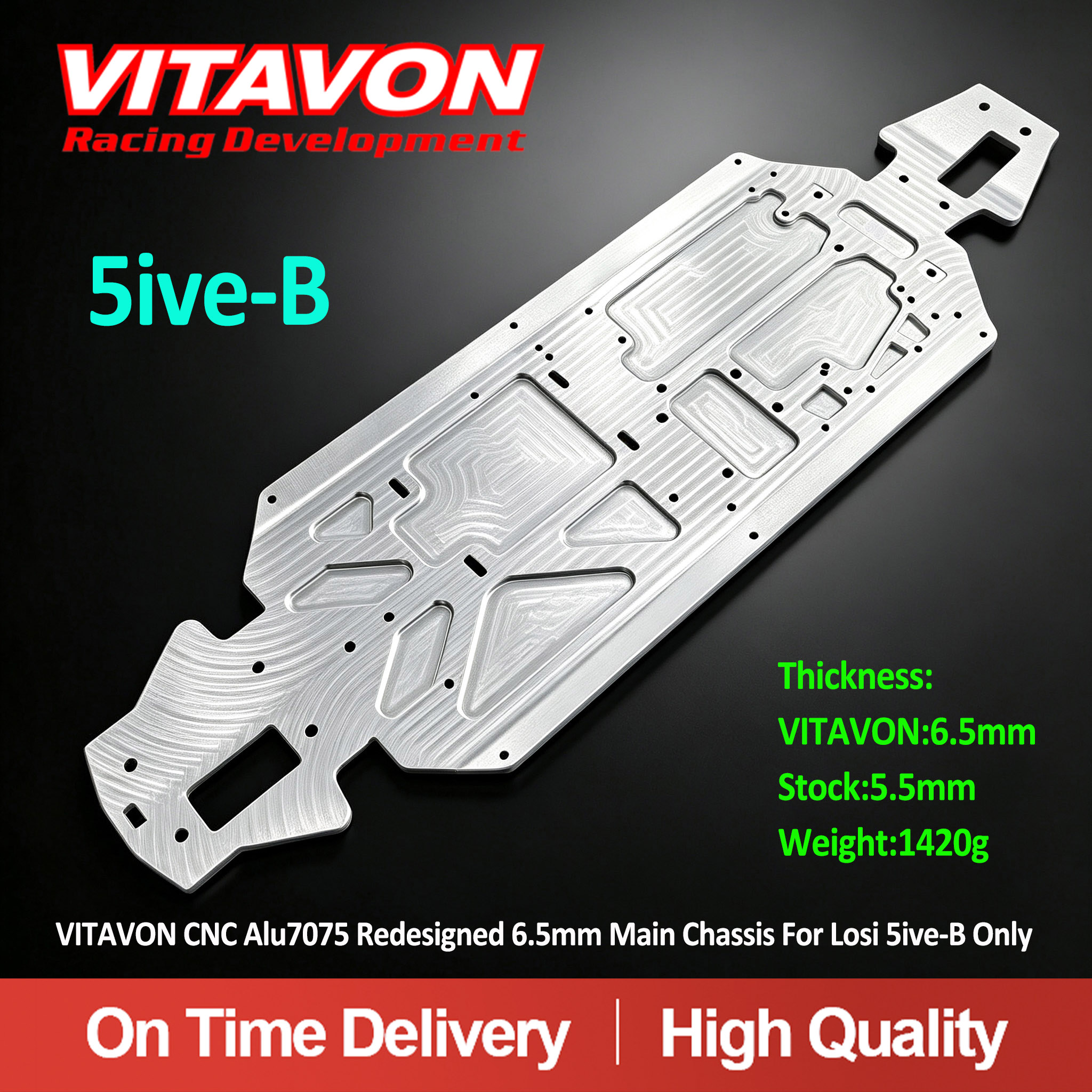 VITAVON CNC Alu7075 Redesigned 6.5mm Main Chassis For Losi 5ive-B Only