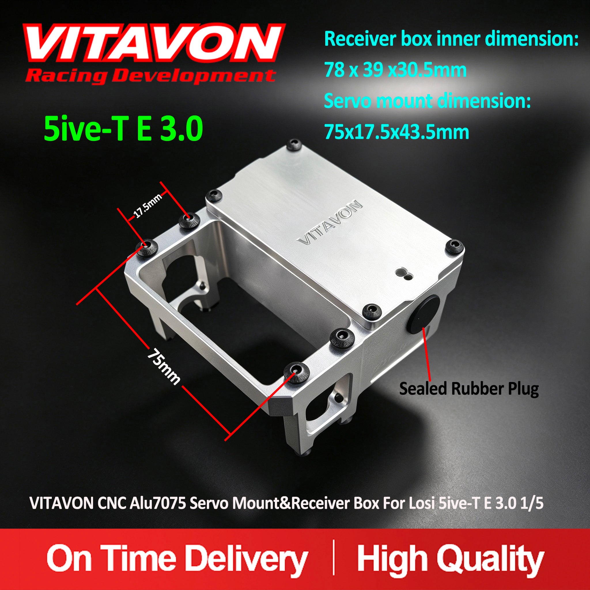 VITAVON CNC Alu7075 Servo Mount&Receiver Box For Losi 5ive-T E 3.0 1/5